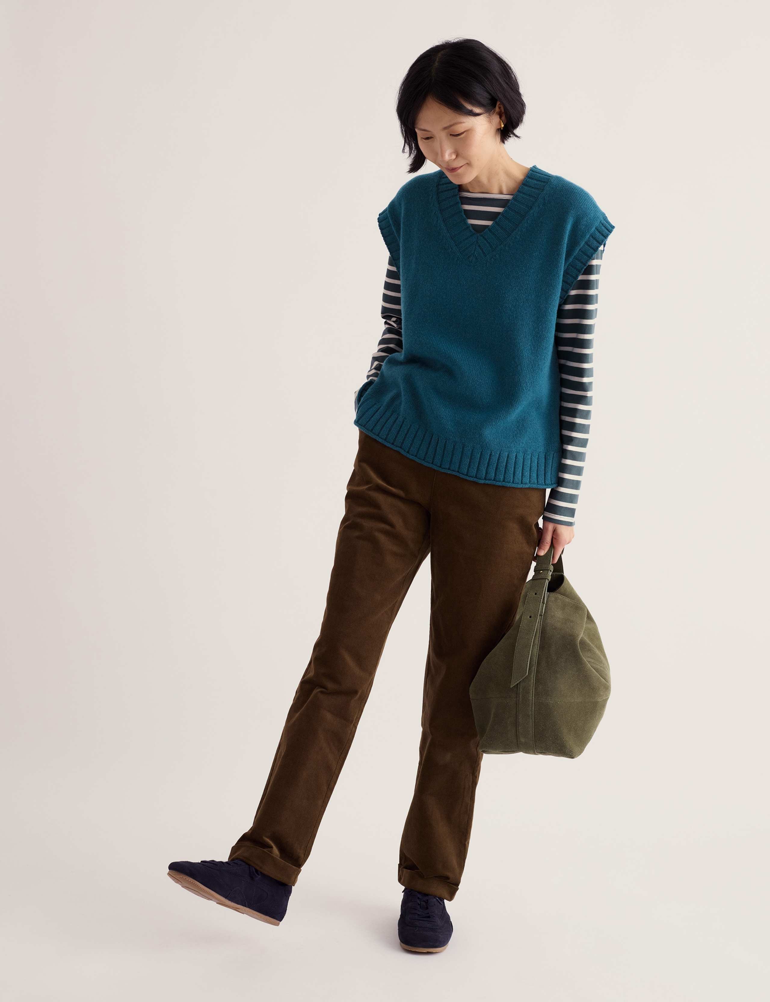 Cotton Blend Knitted Vest with Merino Wool