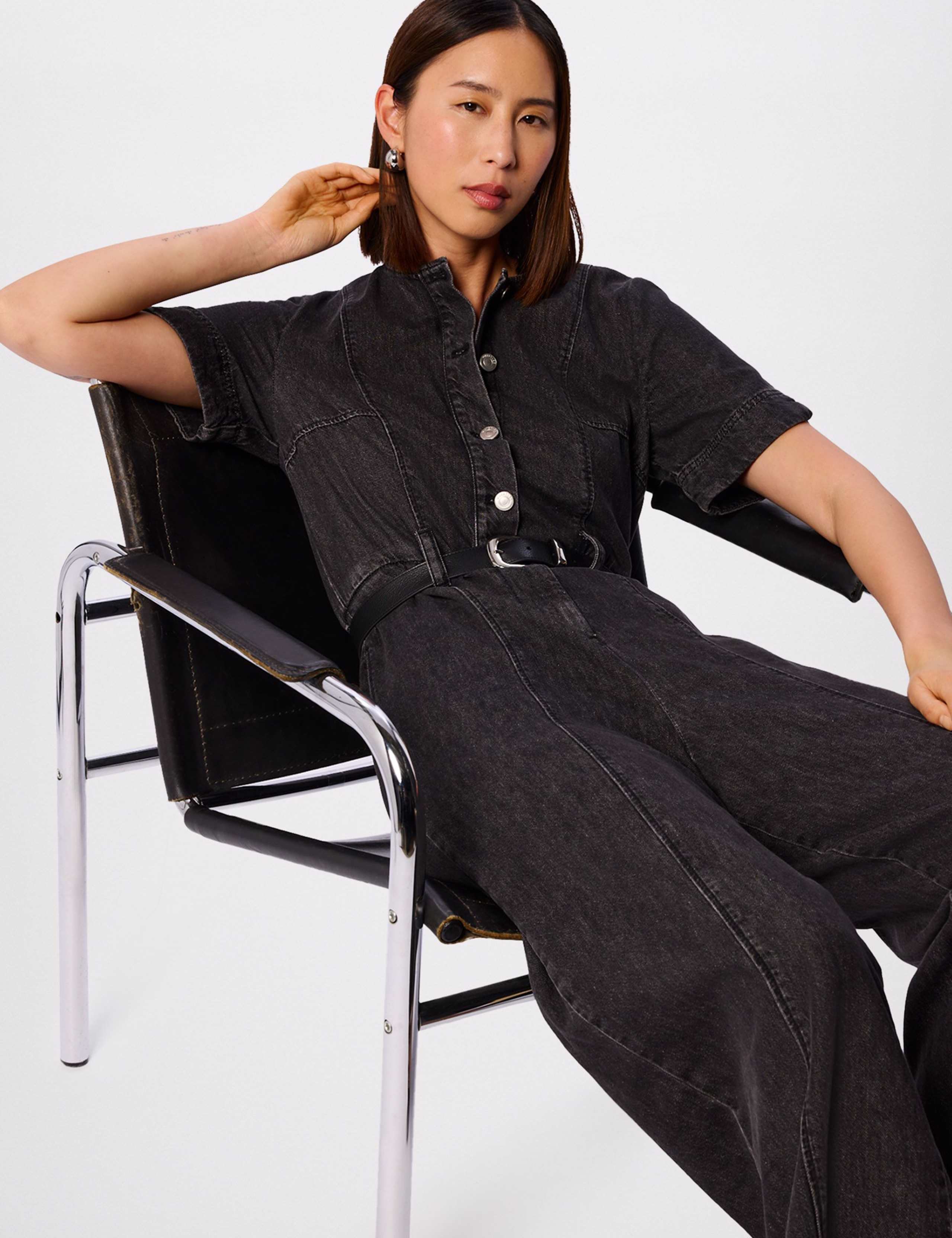 Pure Cotton Button Front Short Sleeve Jumpsuit