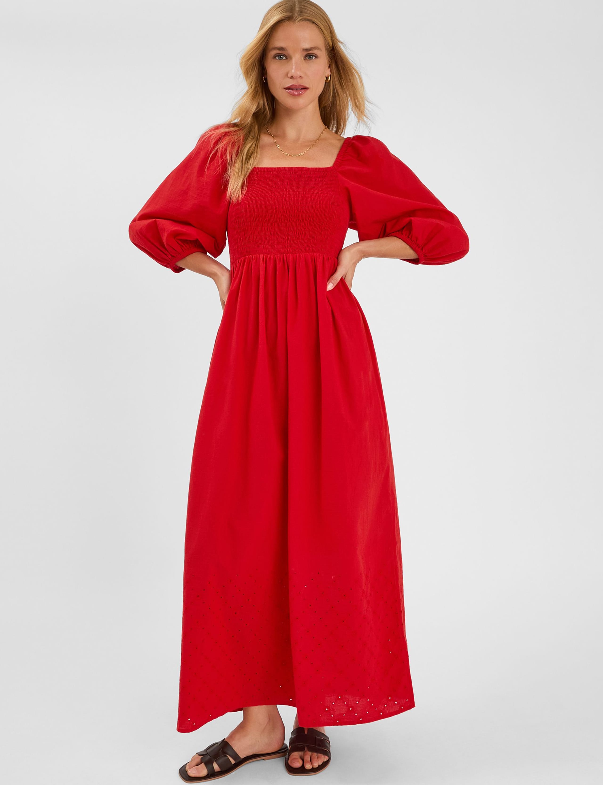 Pure Cotton Broderie Maxi Beach Dress