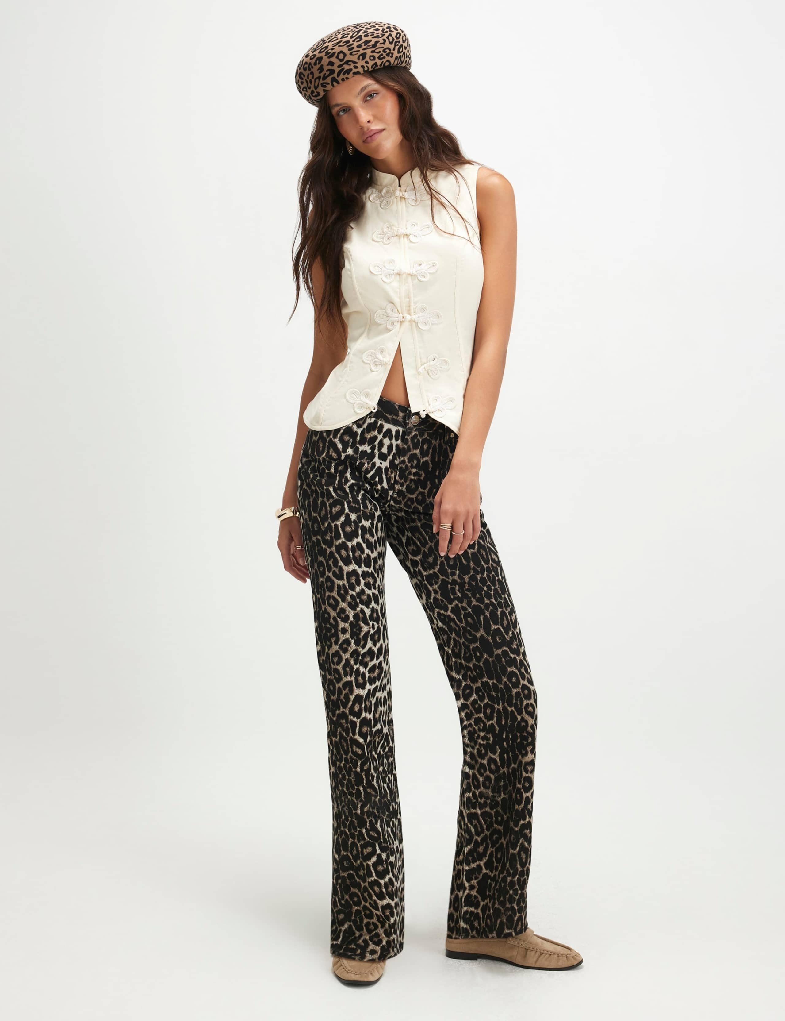 Leopard Print Slim Fit Straight Leg Jeans