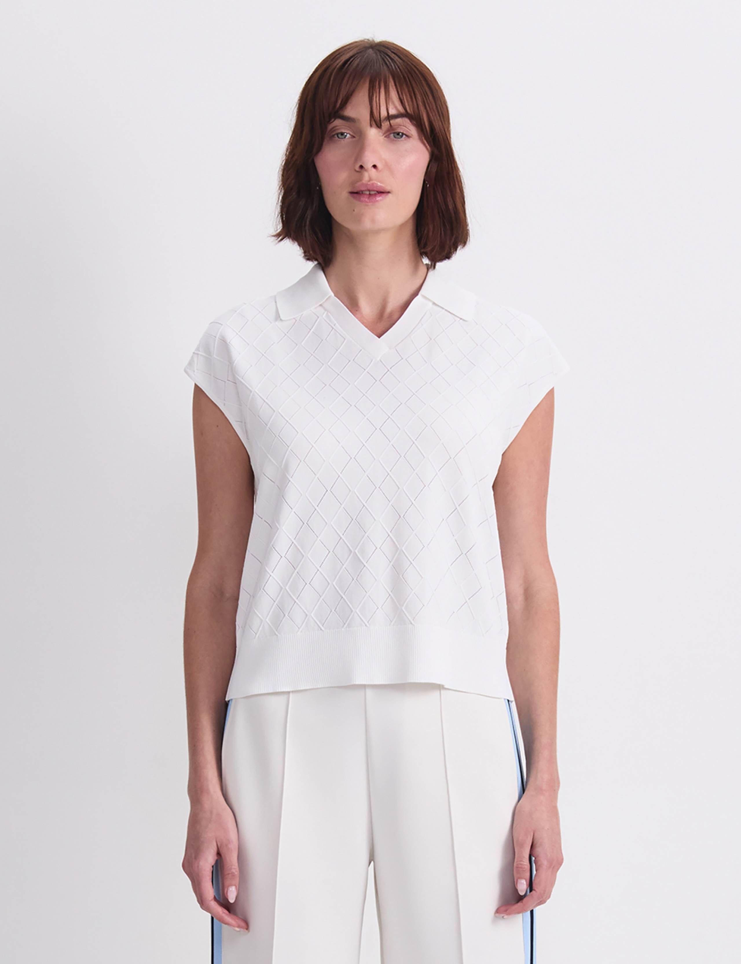 Knitted Argyle Textured Polo Shirt