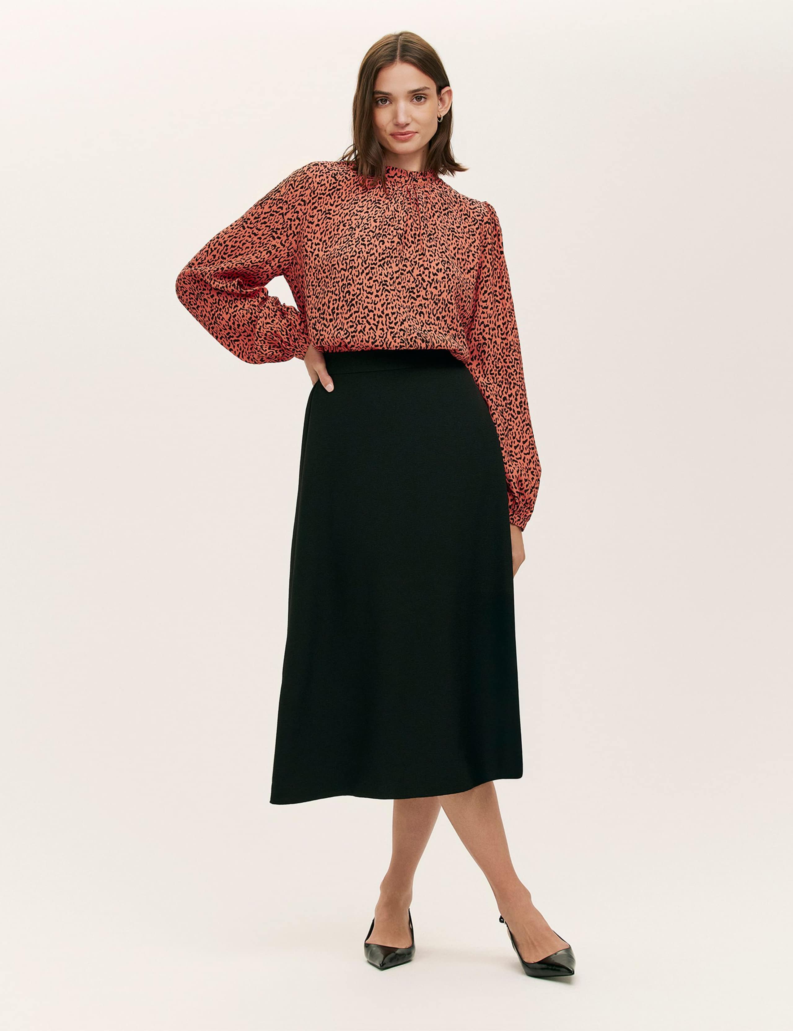 Crepe Leopard Print High Neck Blouse