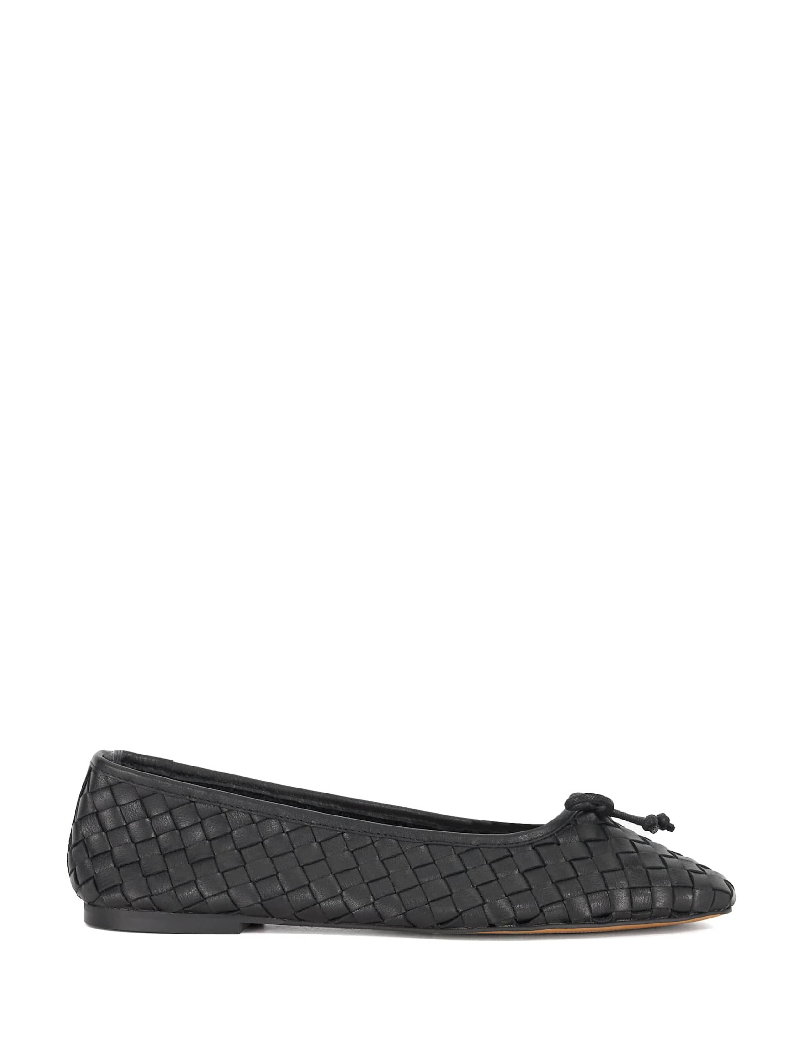 Leather Woven Bow Flat Ballet Pumps