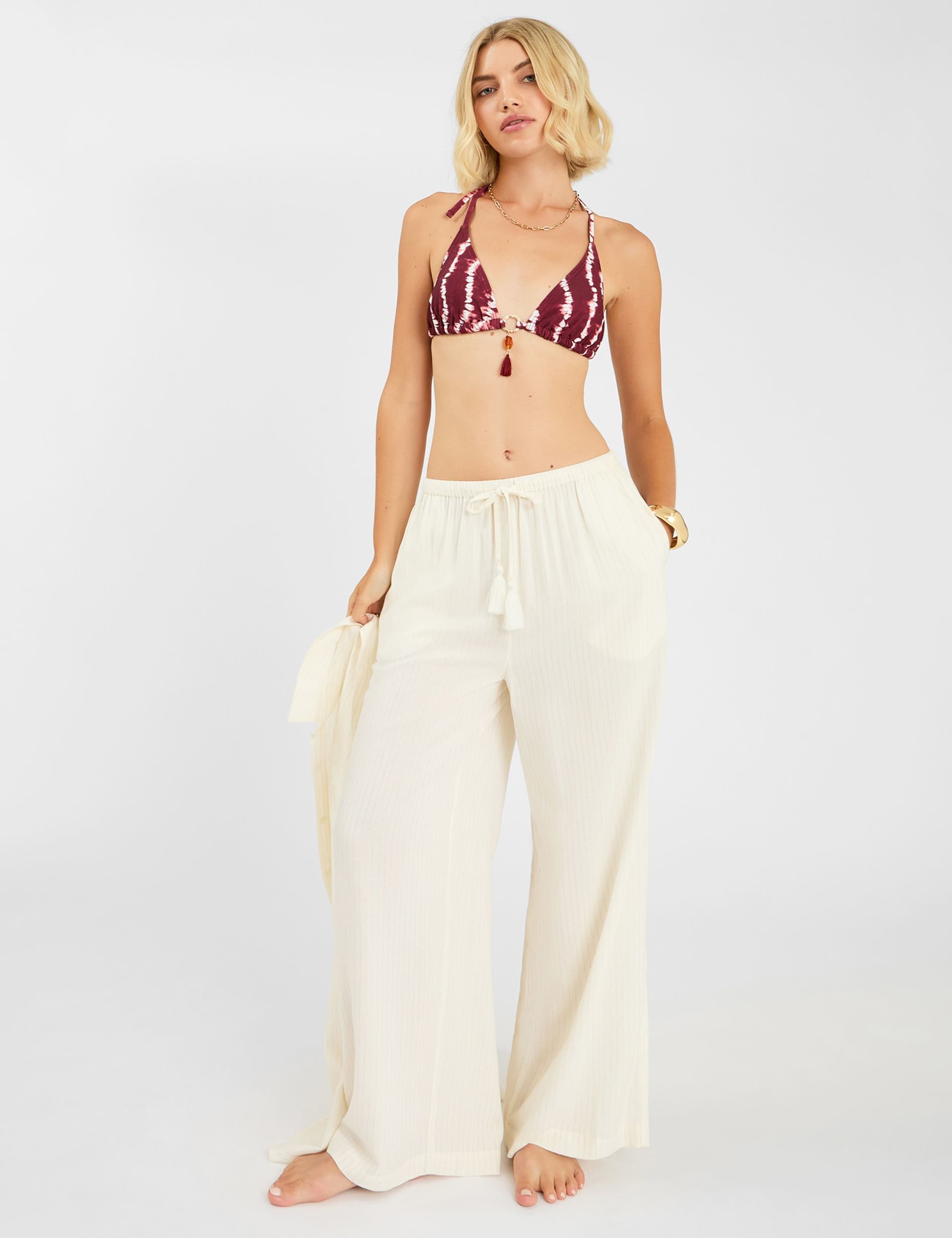 Striped Drawstring Wide Leg Trousers
