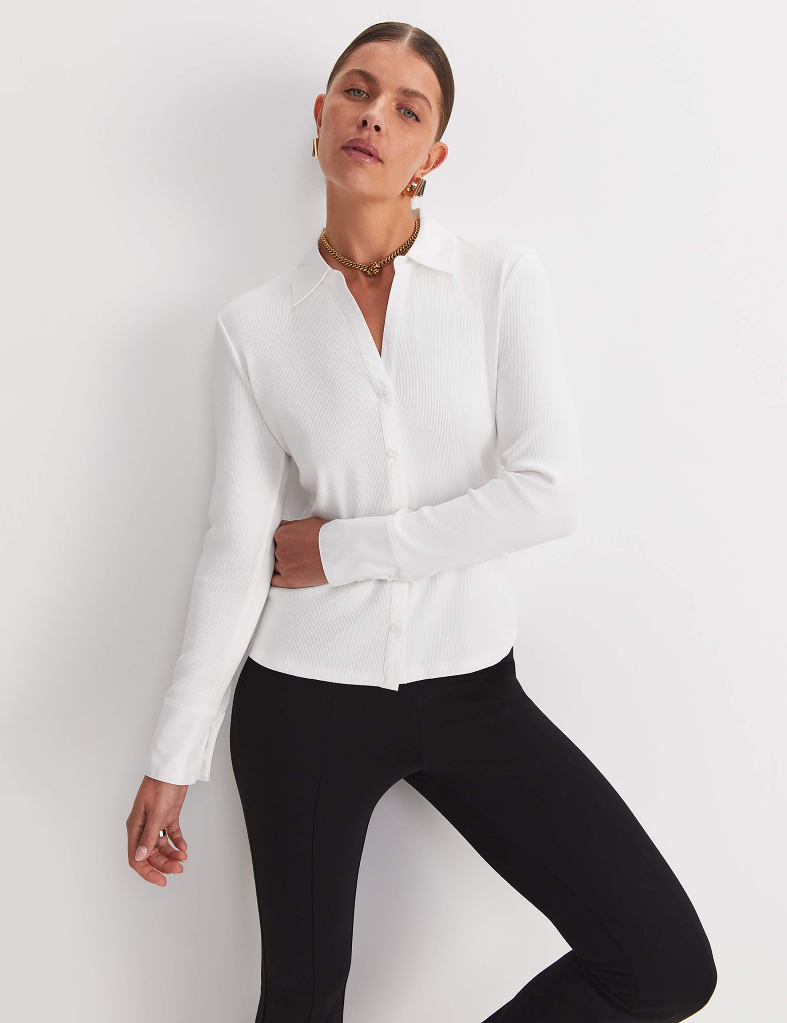 Cotton Rich Ribbed Collared Shirt