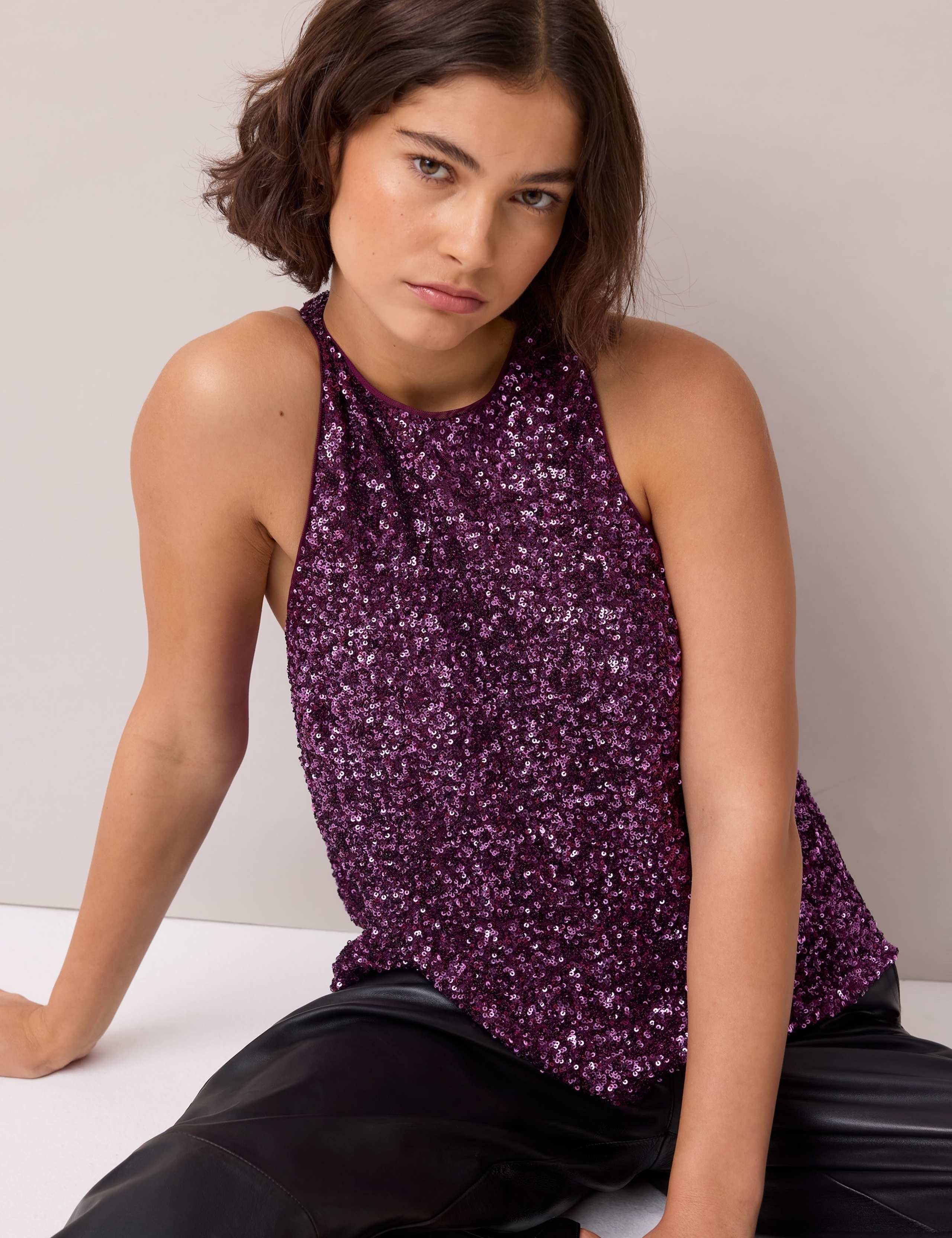 Sequin High Neck Halter Top