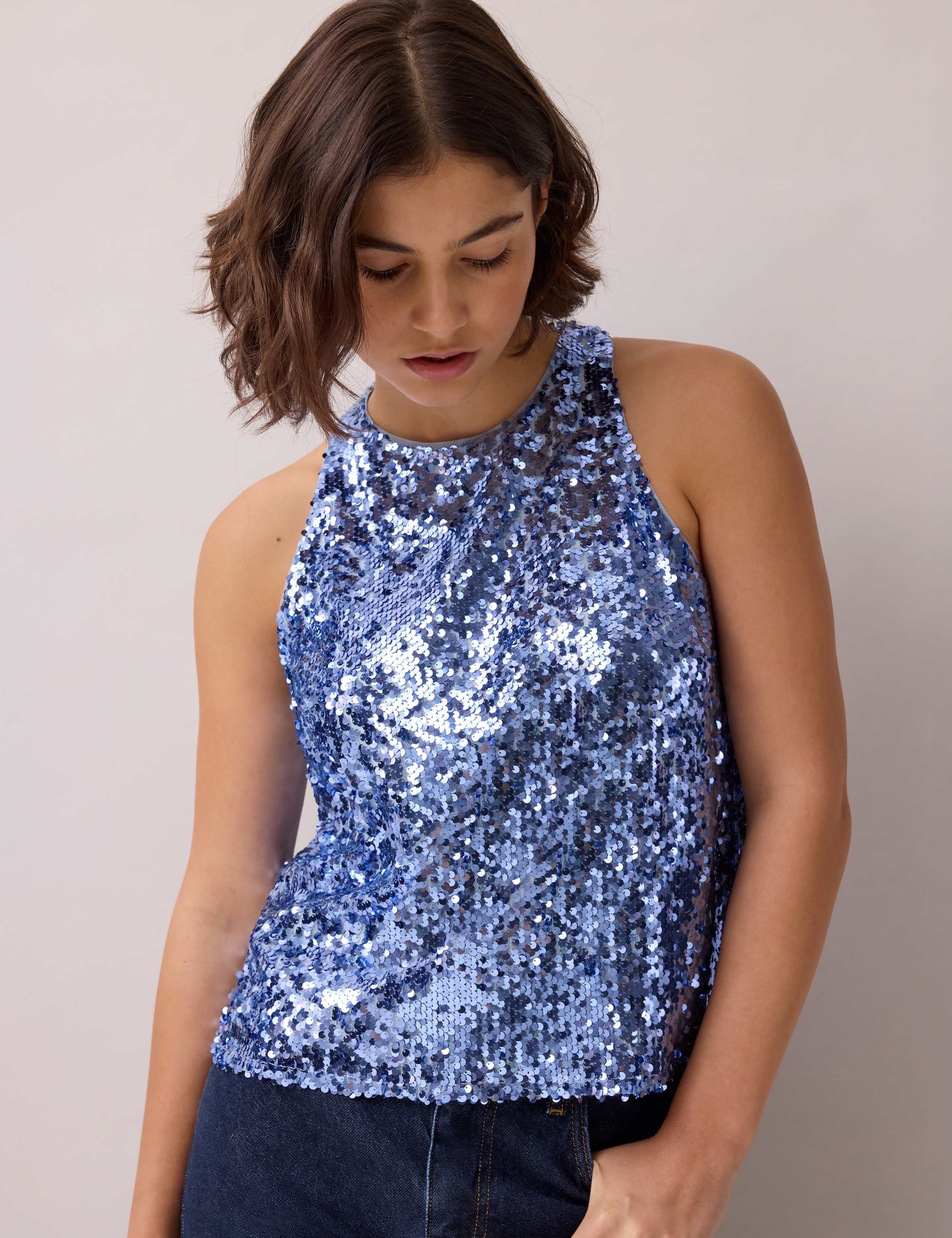 Sequin High Neck Halter Top
