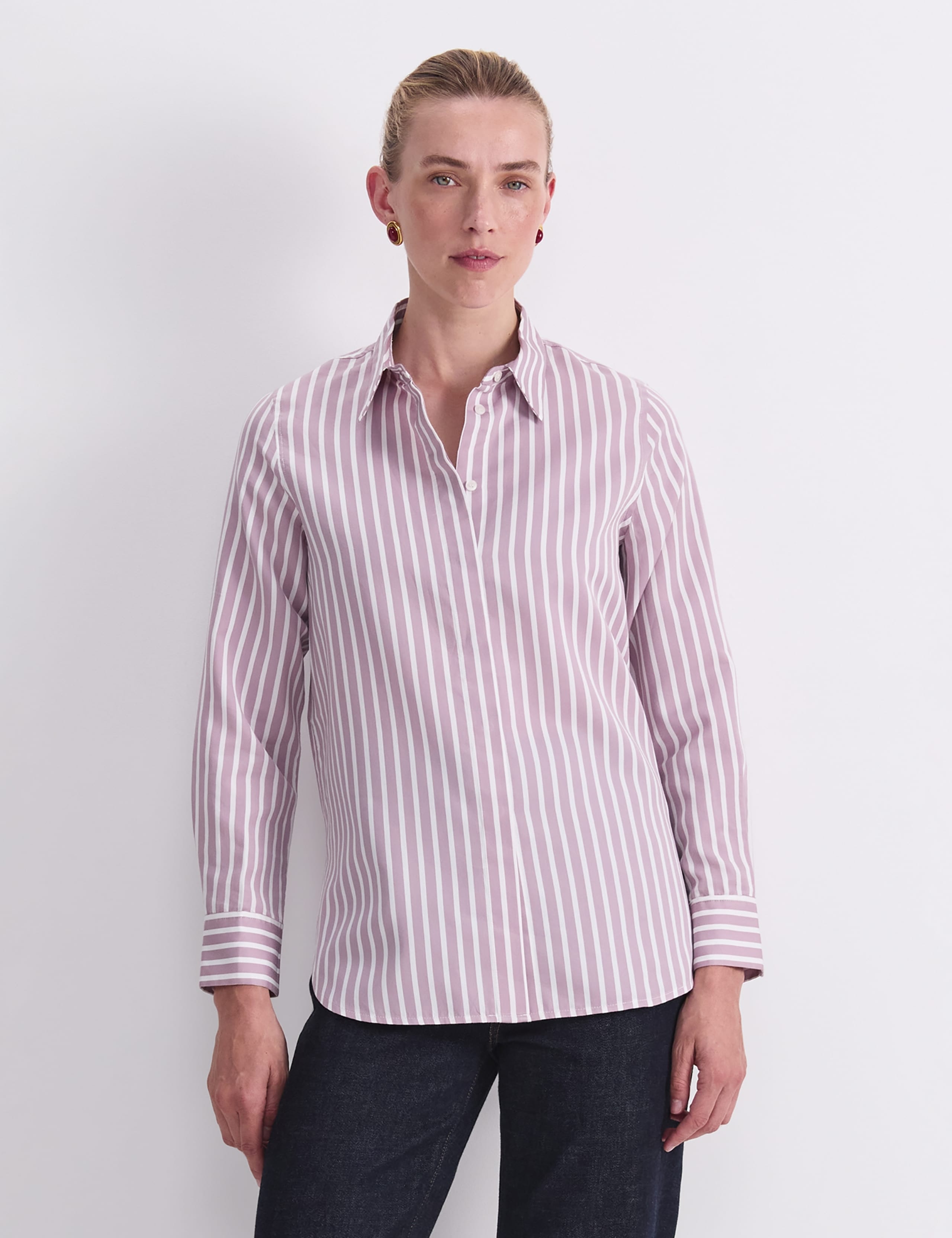 Cotton Rich Striped Shirt with Silk