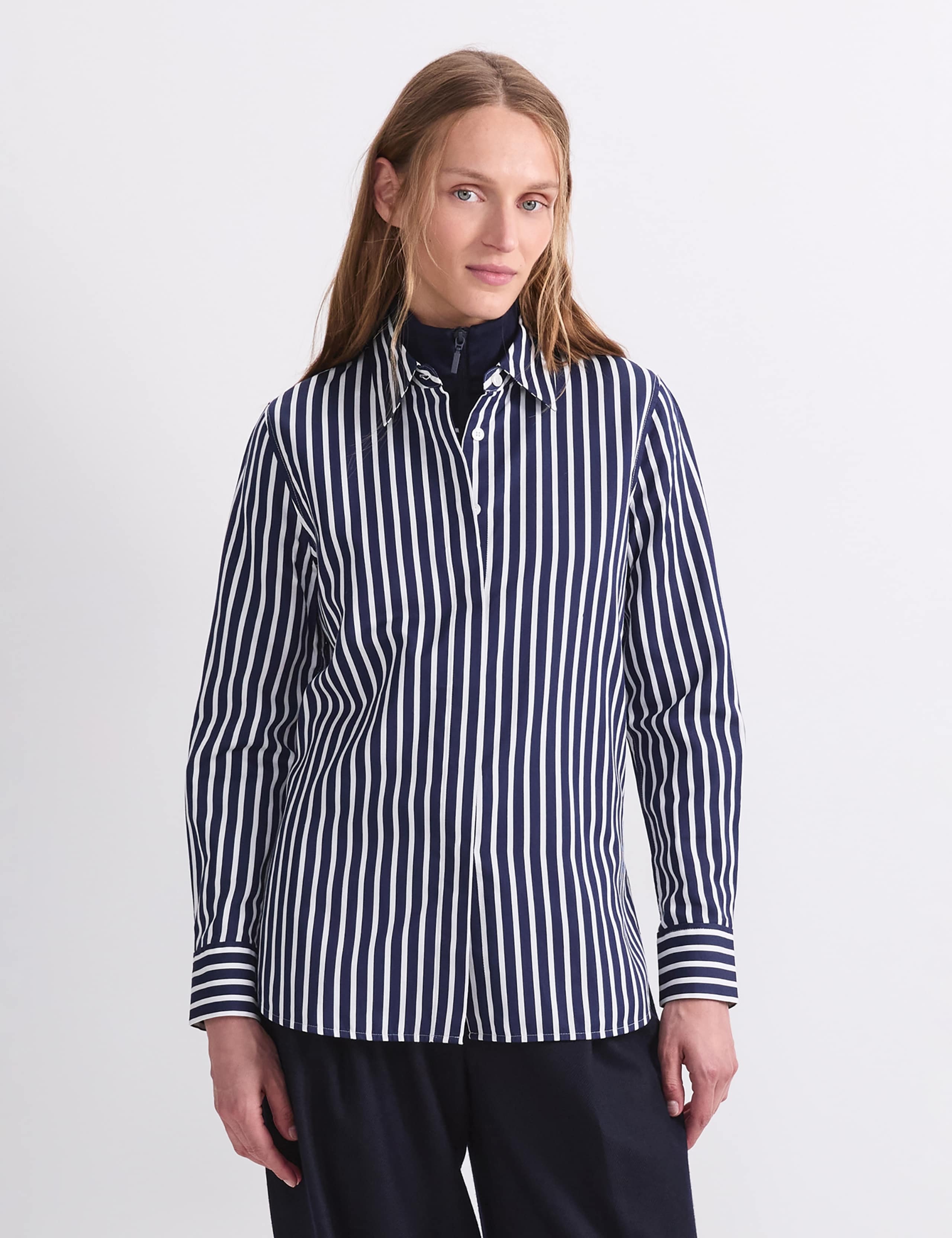 Cotton Rich Striped Shirt with Silk