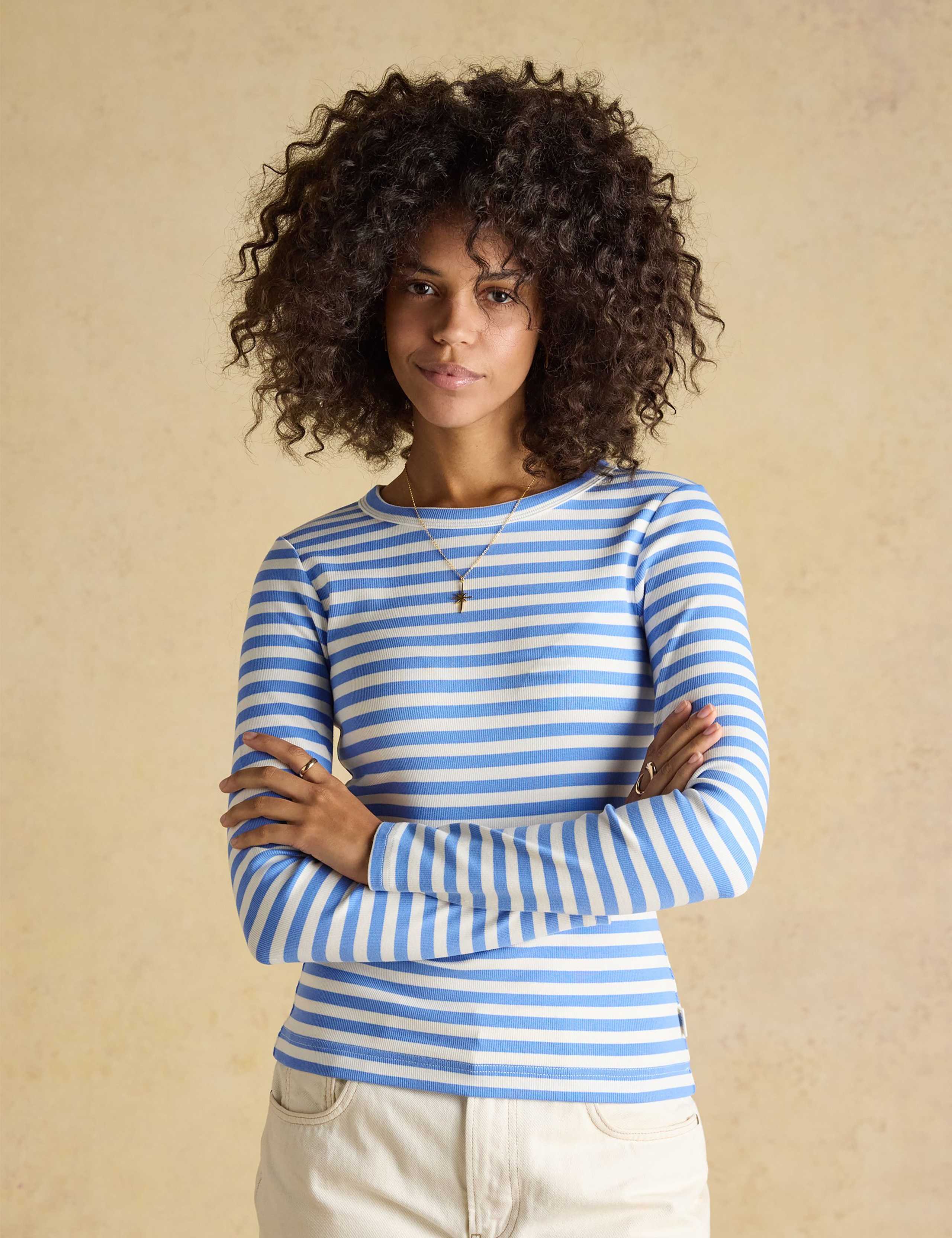 Cotton Rich Striped Ribbed Top