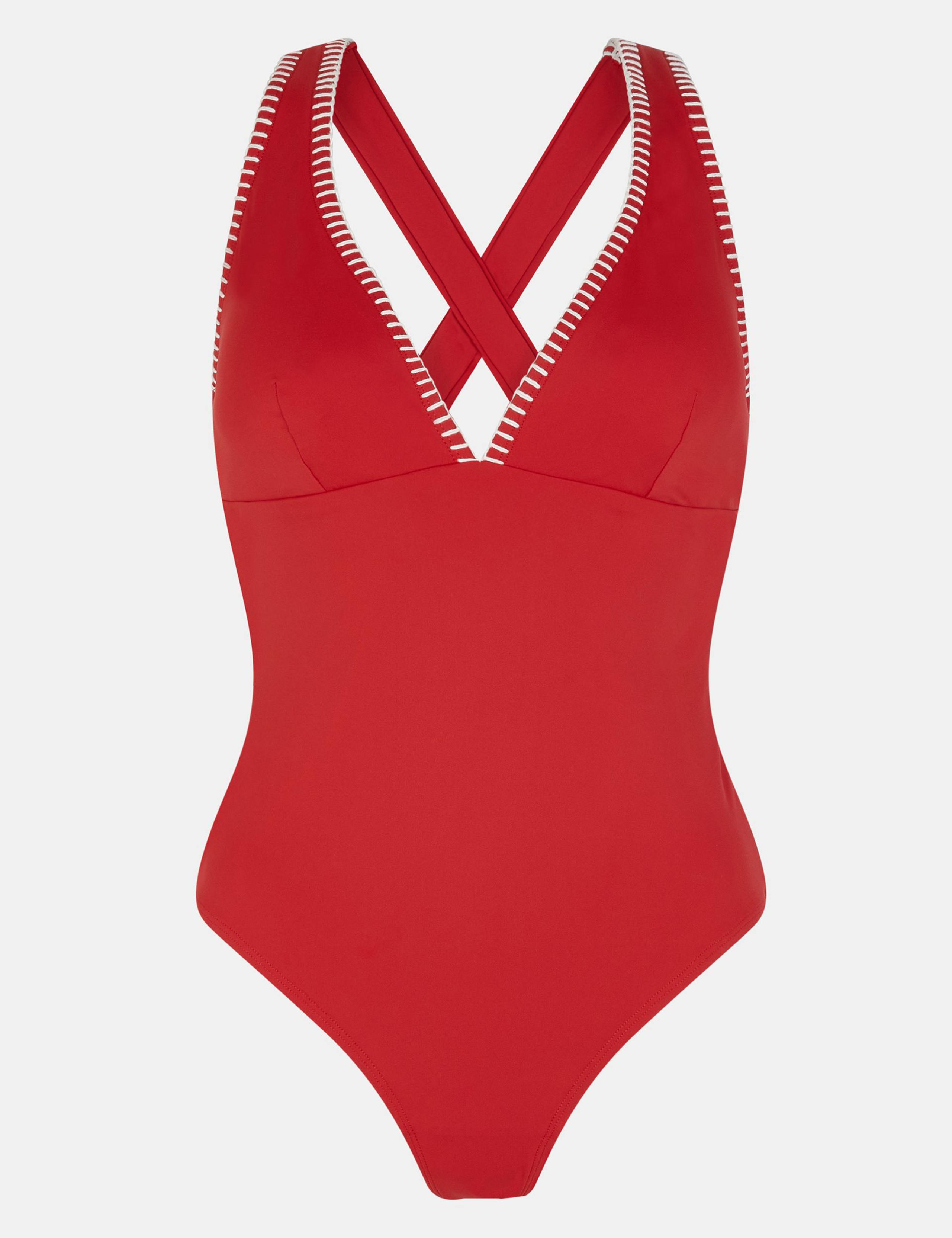 Blanket Stitch Cross Back V-Neck Swimsuit