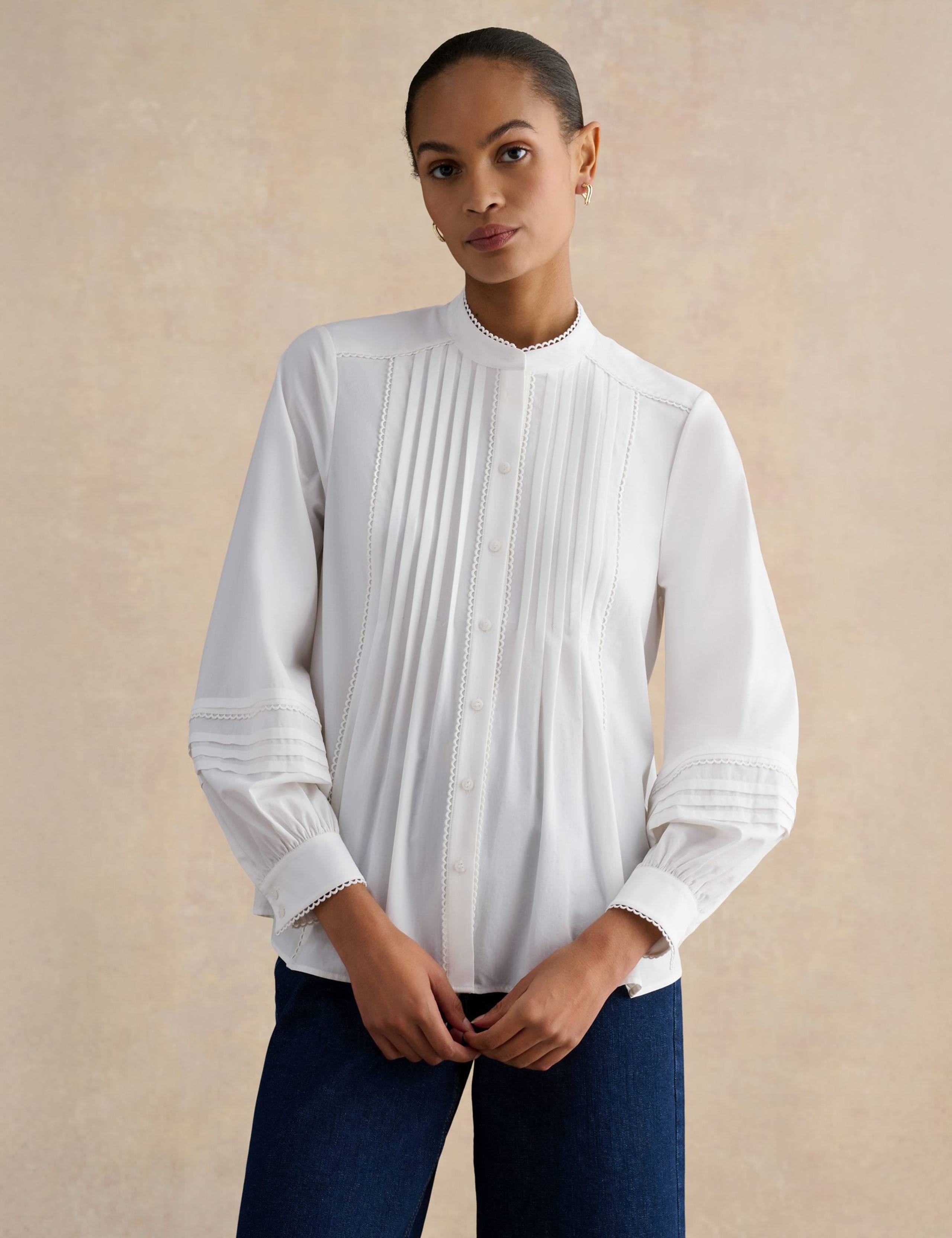 Cotton Blend Textured High Neck Blouse