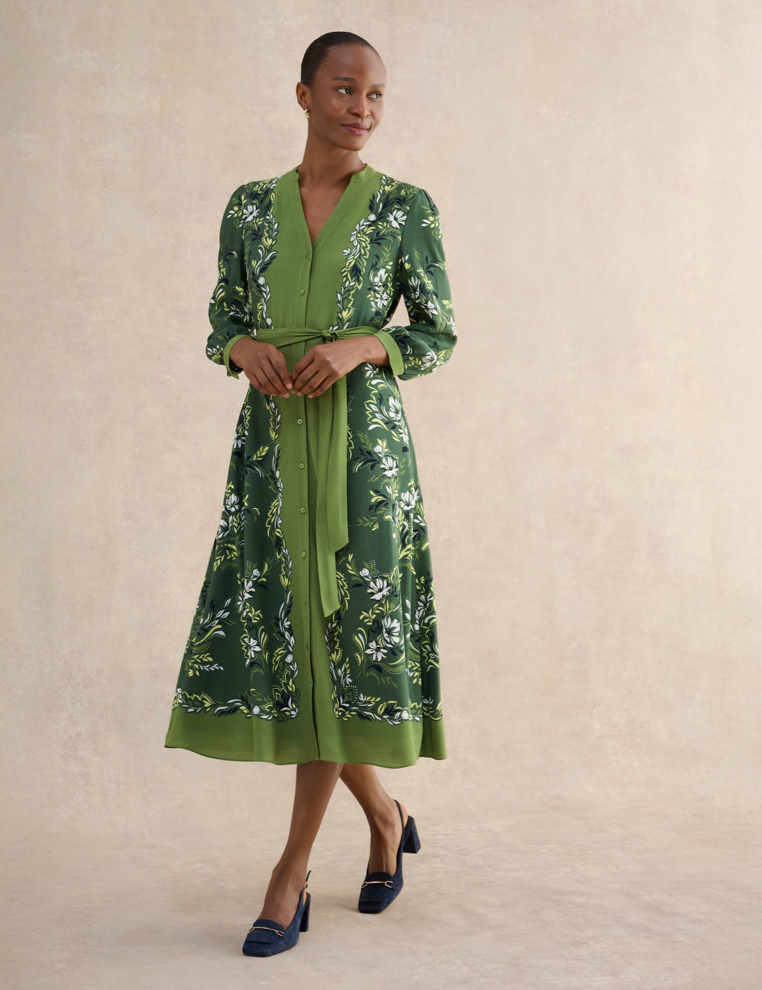 Floral V-Neck Midi Waisted Dress