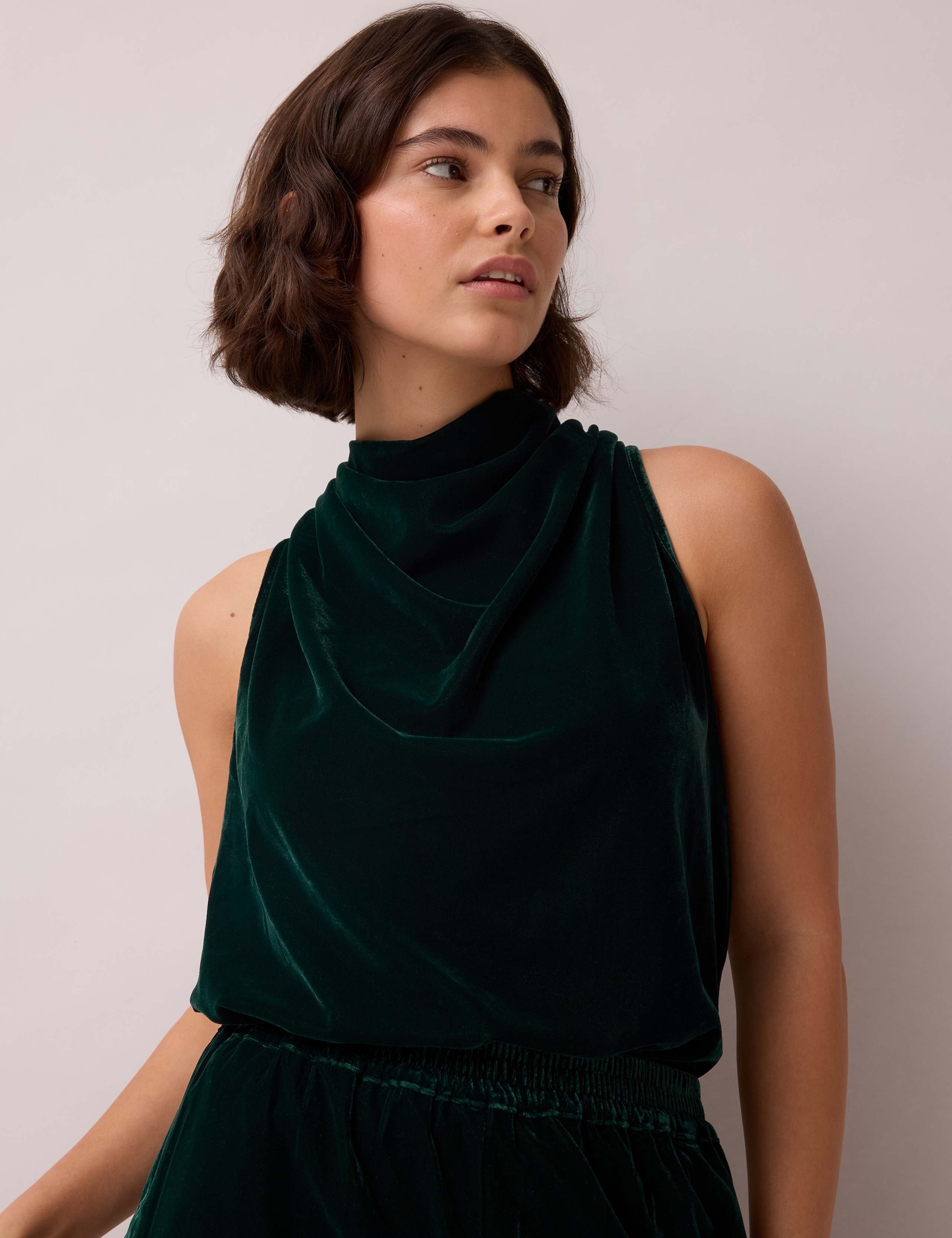 Velvet Cowl Neck Regular Fit Vest