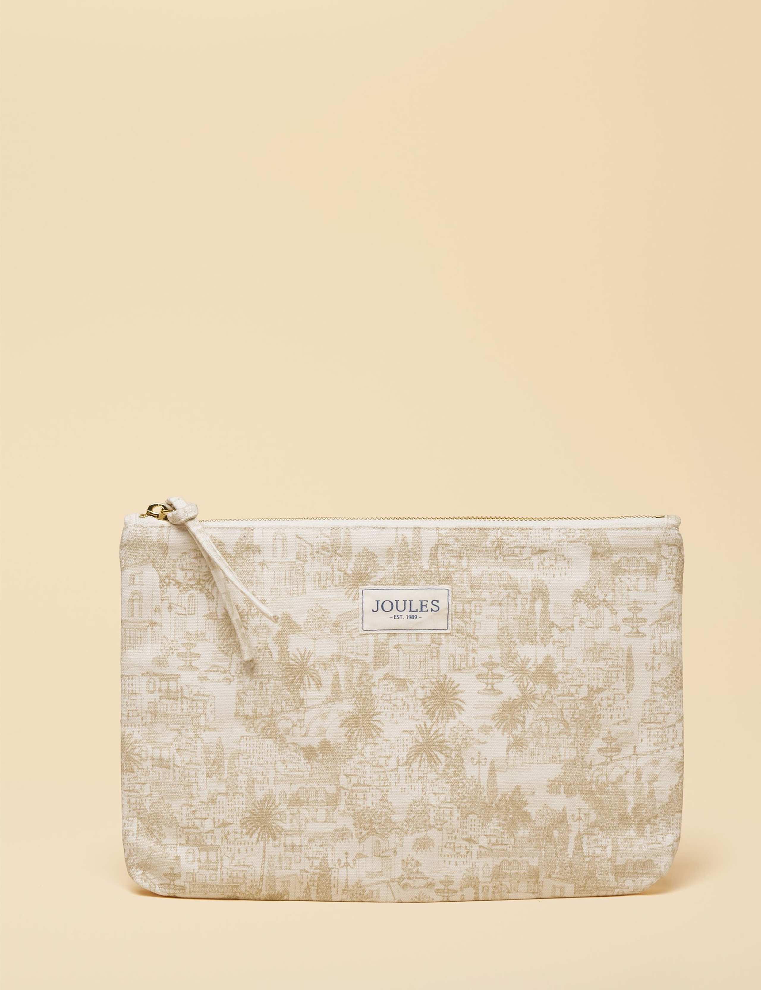 Pure Cotton Toile Print Zip Pouch