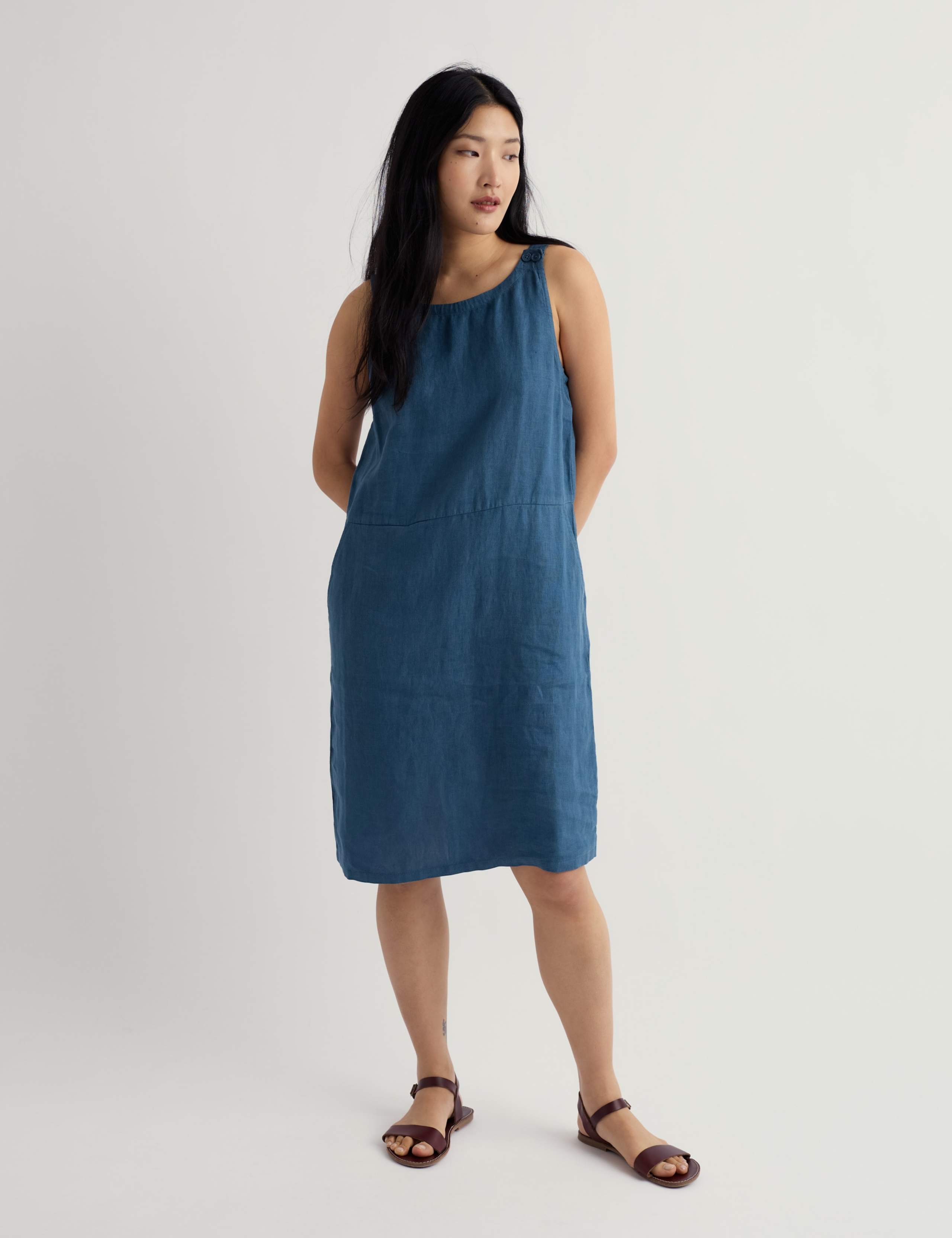 Pure Linen Knee Length Shift Dress