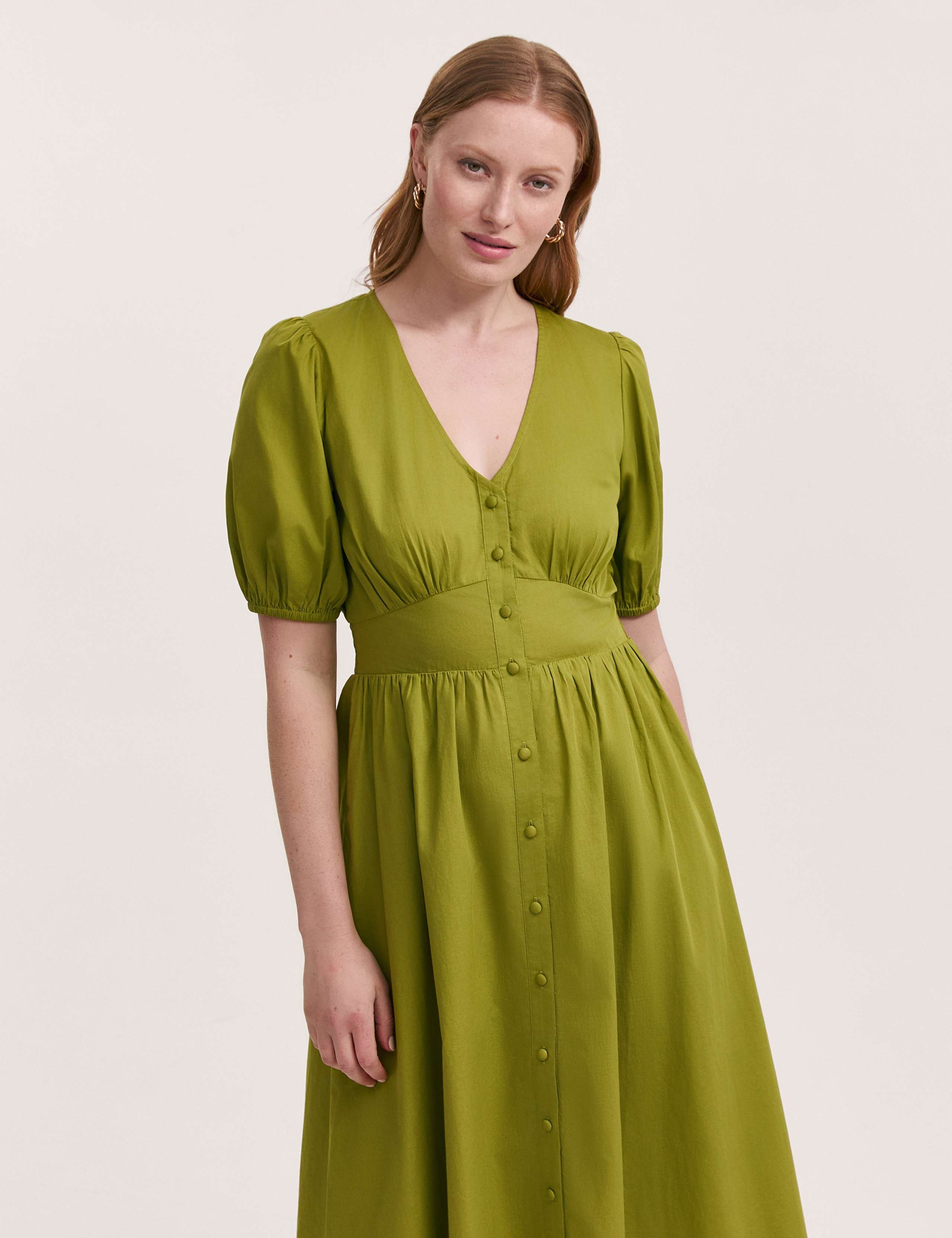 Pure Cotton V-Neck Midi Tea Dress