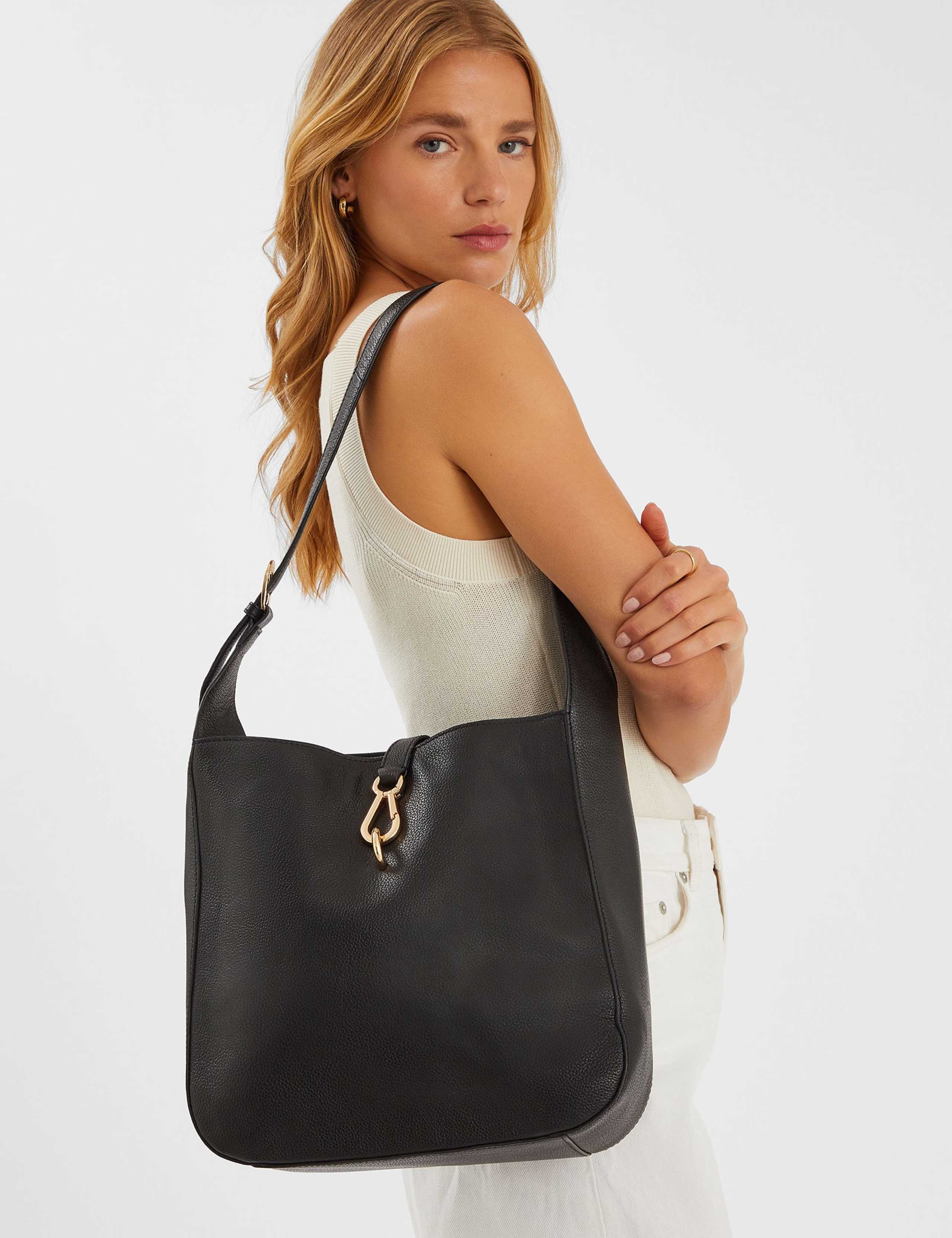 Leather Clasp Shoulder Bag