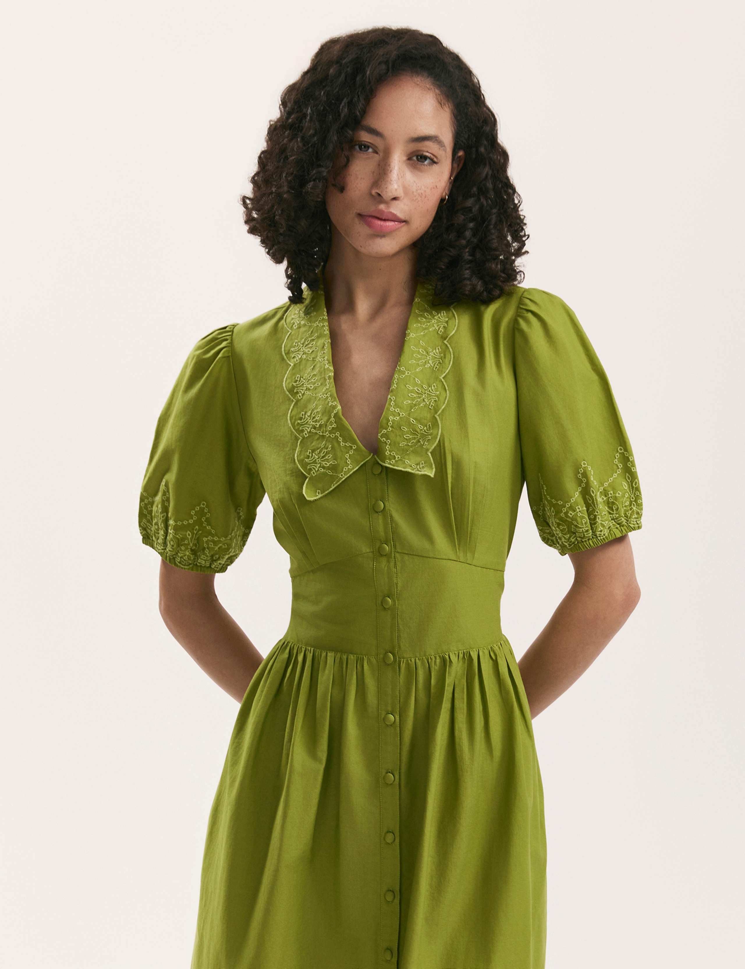 Pure Cotton Embroidered Midi Tea Dress