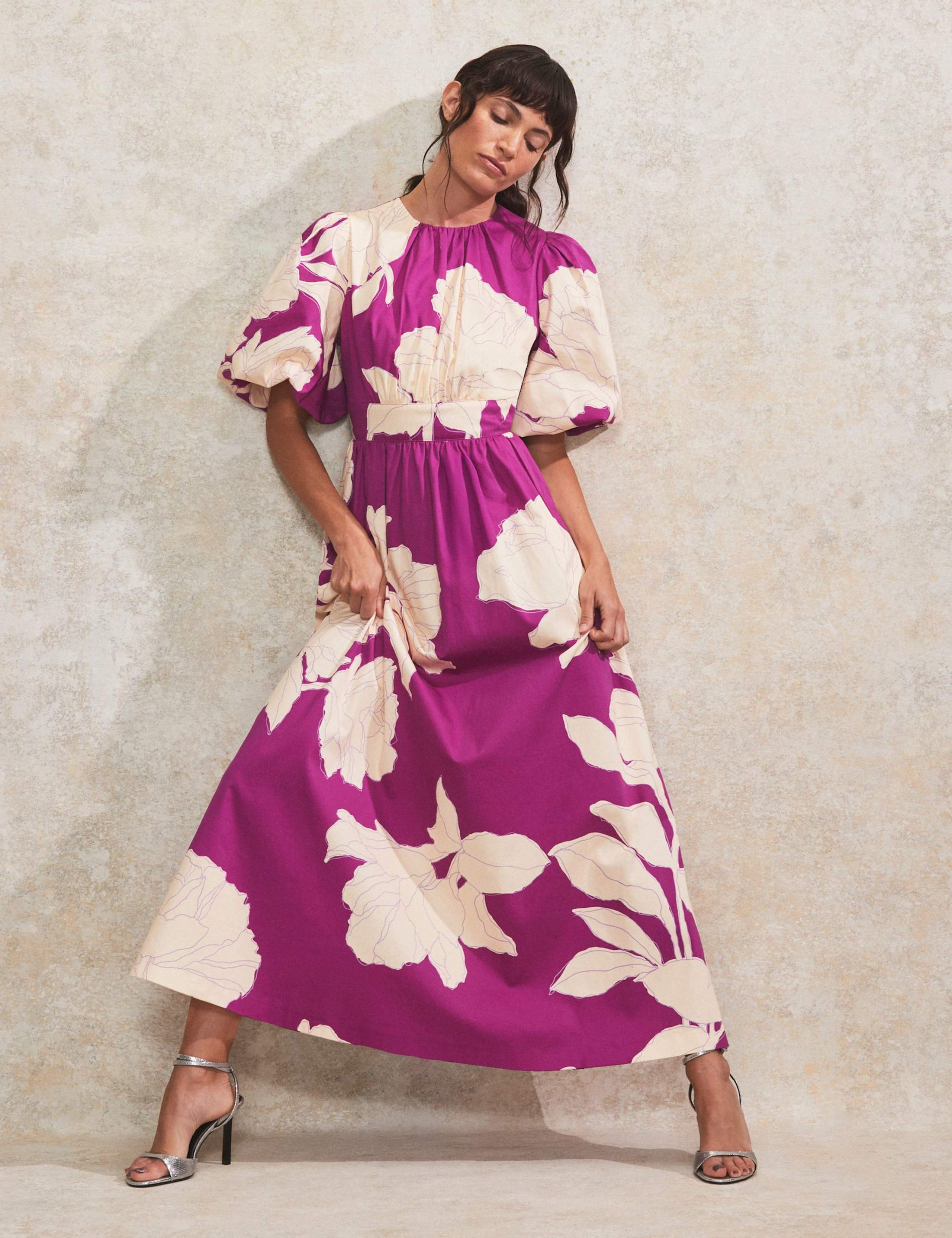 Cotton Rich Floral Maxi Waisted Dress
