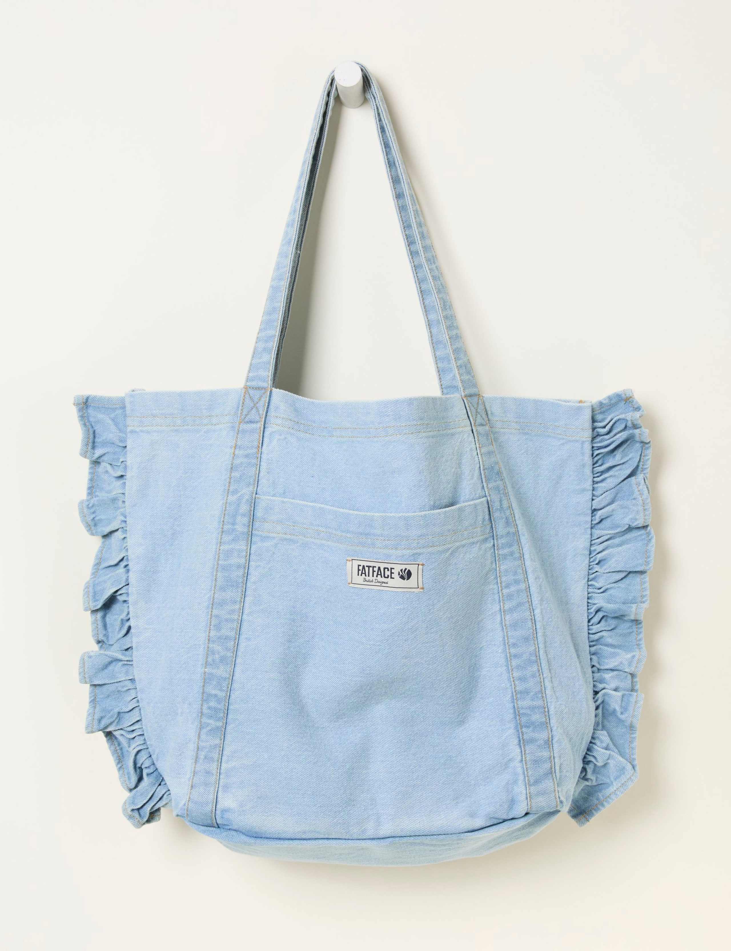 Pure Cotton Denim Frill Tote Bag