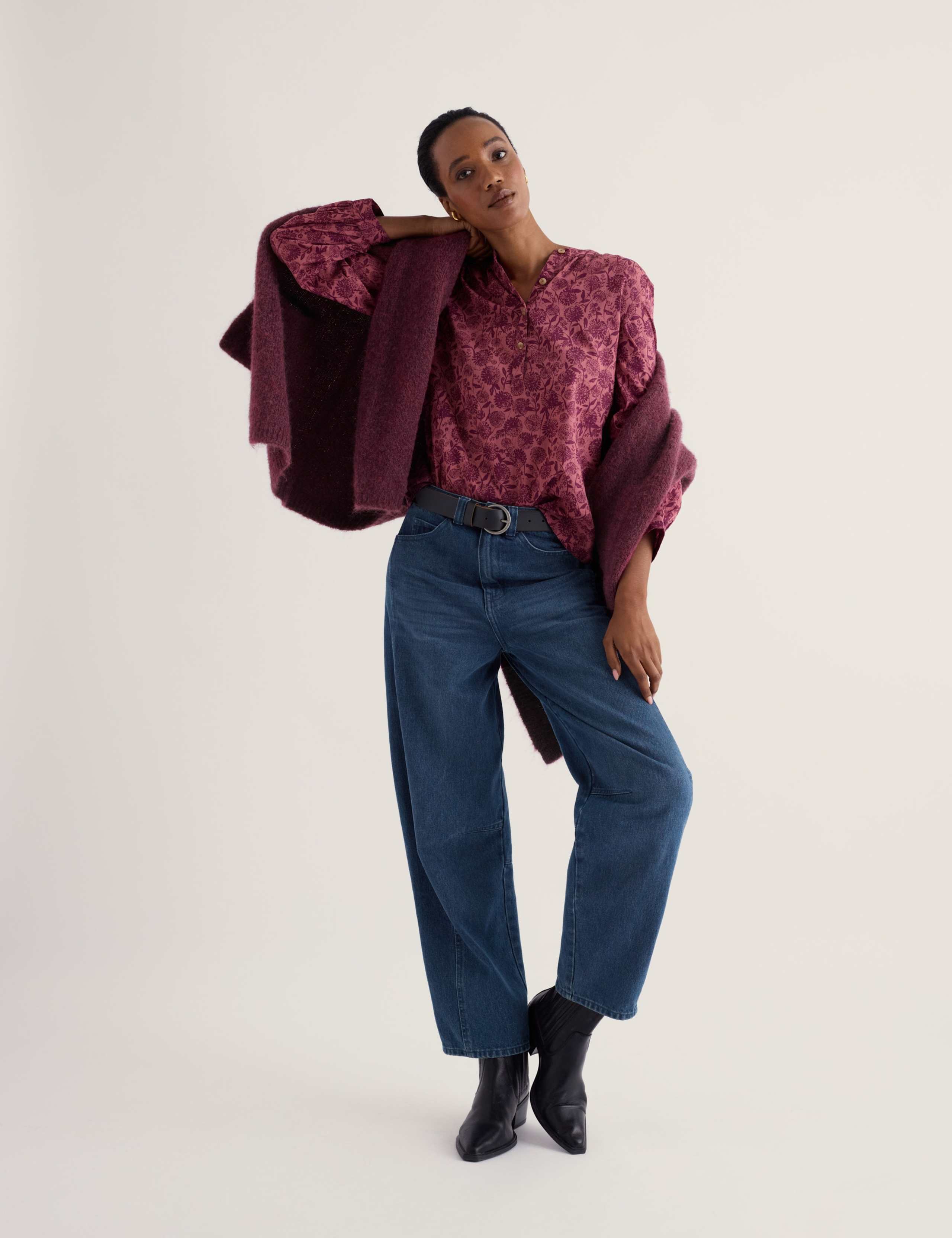 Pure Cotton Floral Button Detail Top
