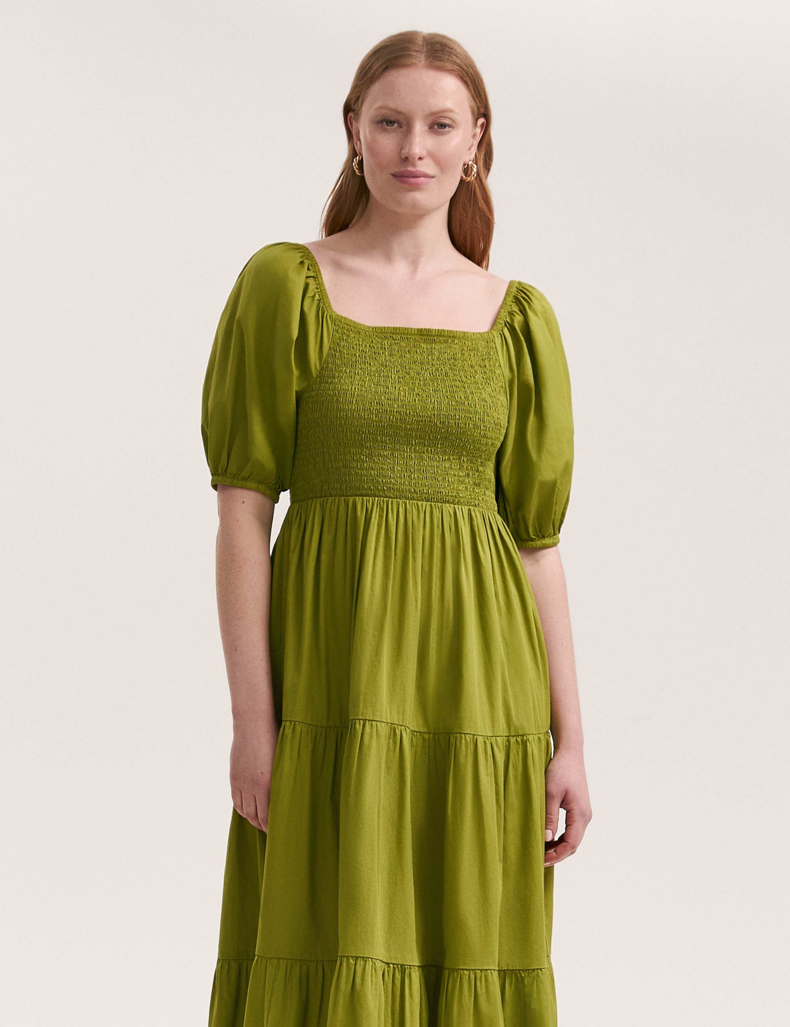 Pure Cotton Textured Midi Tiered Dress