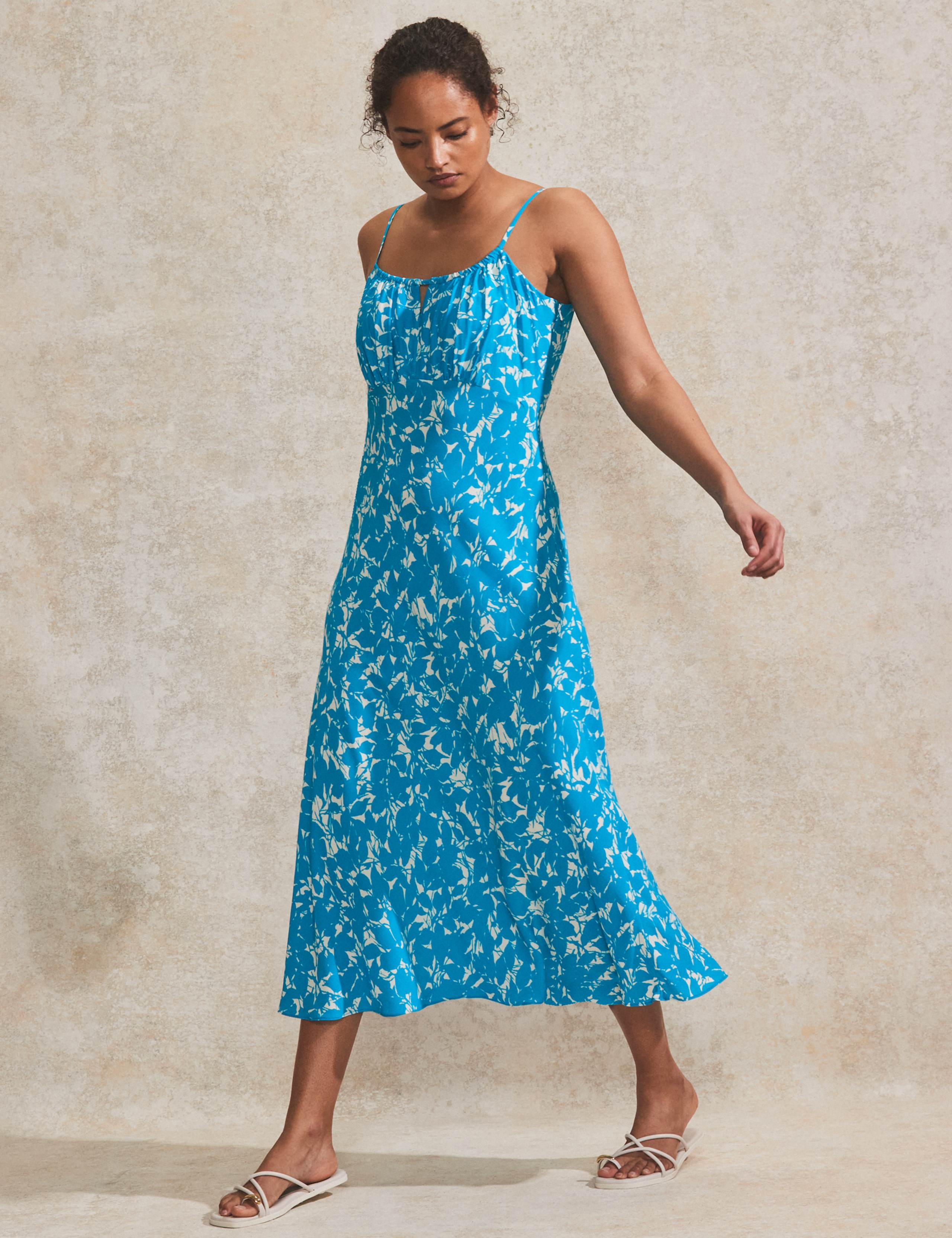 Printed Round Neck Midi Tea Dress