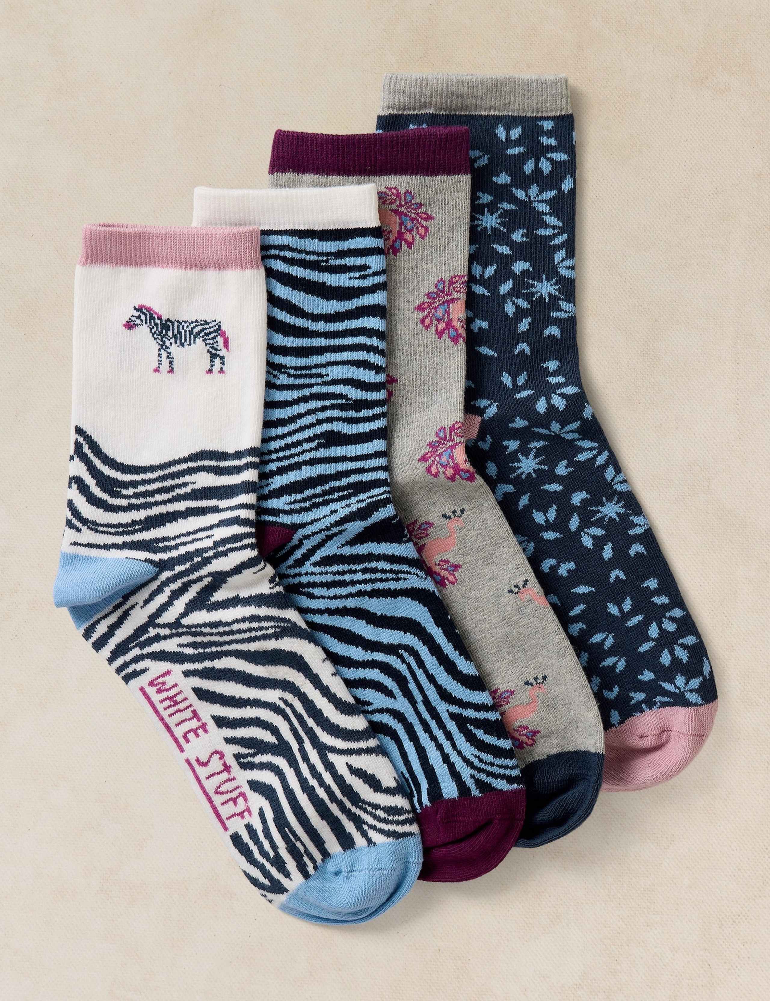 4 Pack Thermal Cotton Rich Zebra Print Socks