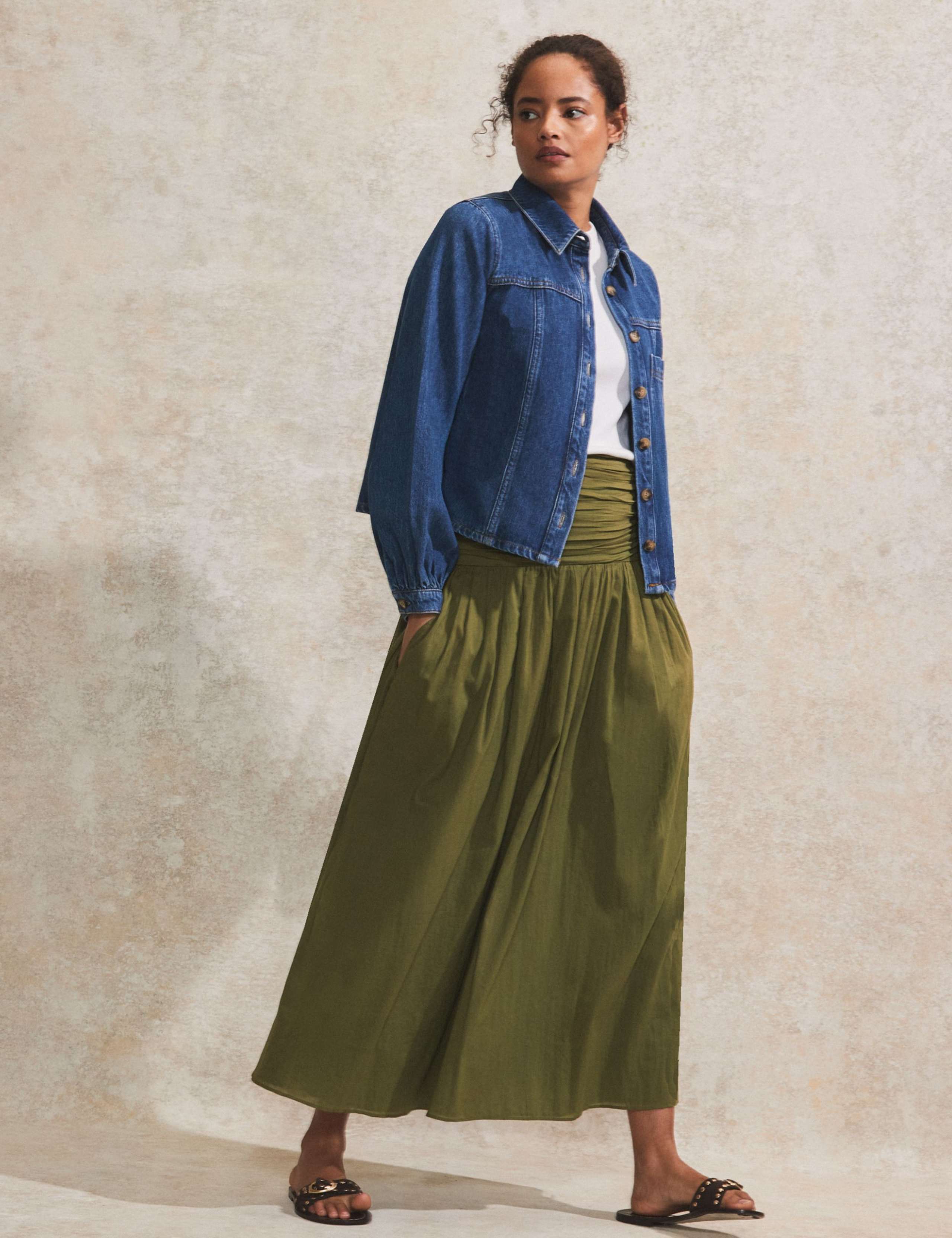 Pure Cotton Ruched Maxi A-Line Skirt