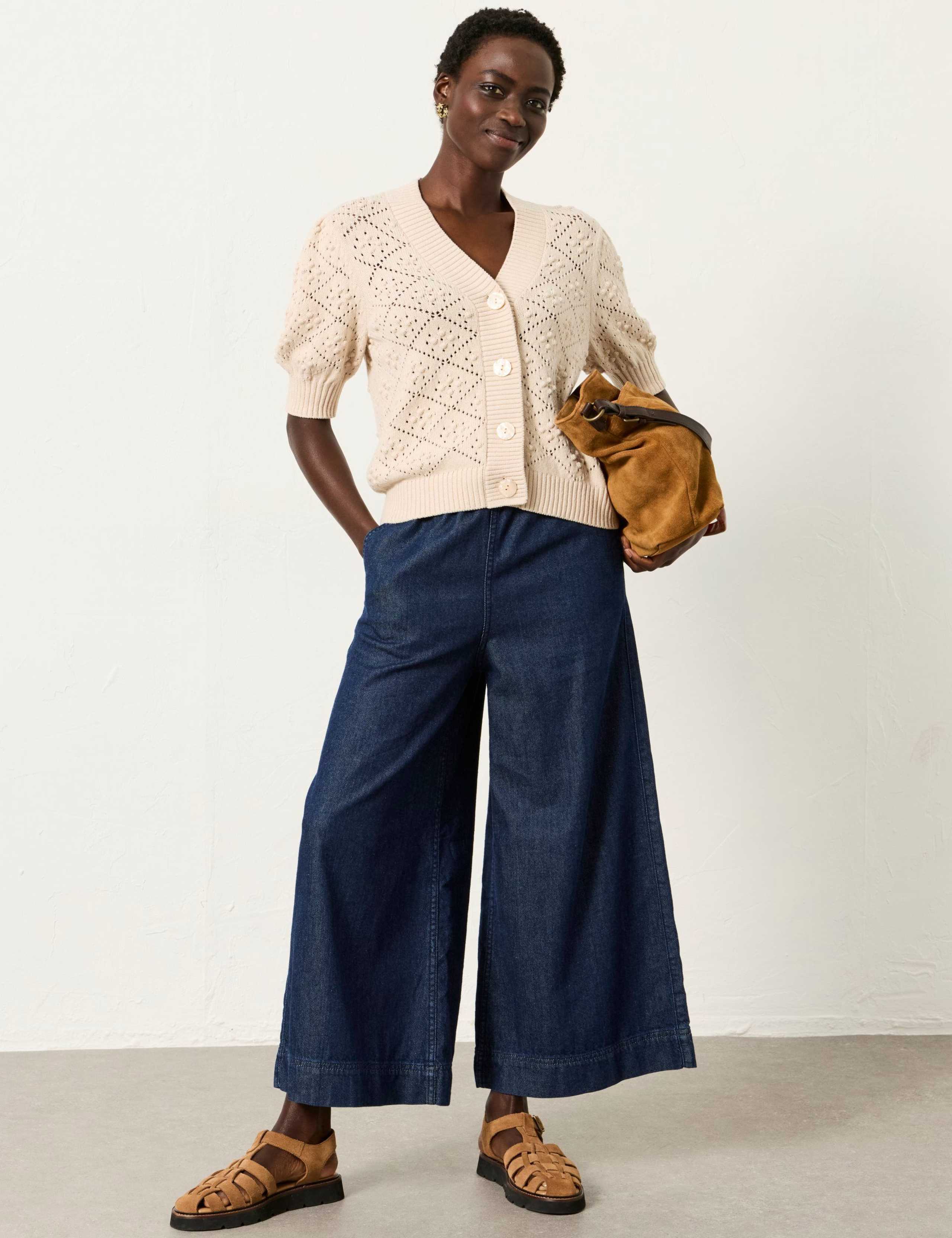 Cotton Rich Pointelle V-Neck Cardigan