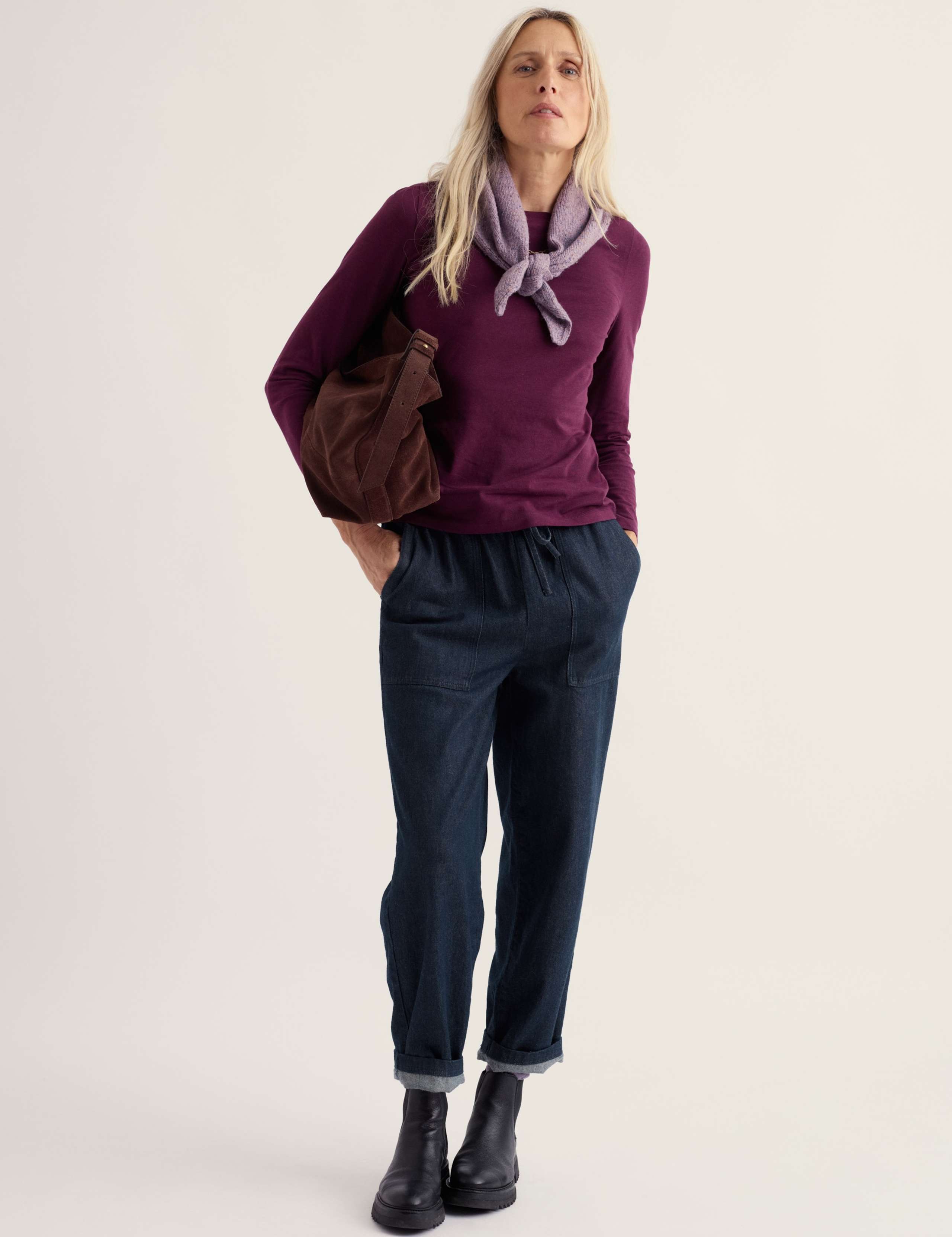 Cotton Rich Jersey Fitted Round Neck Top
