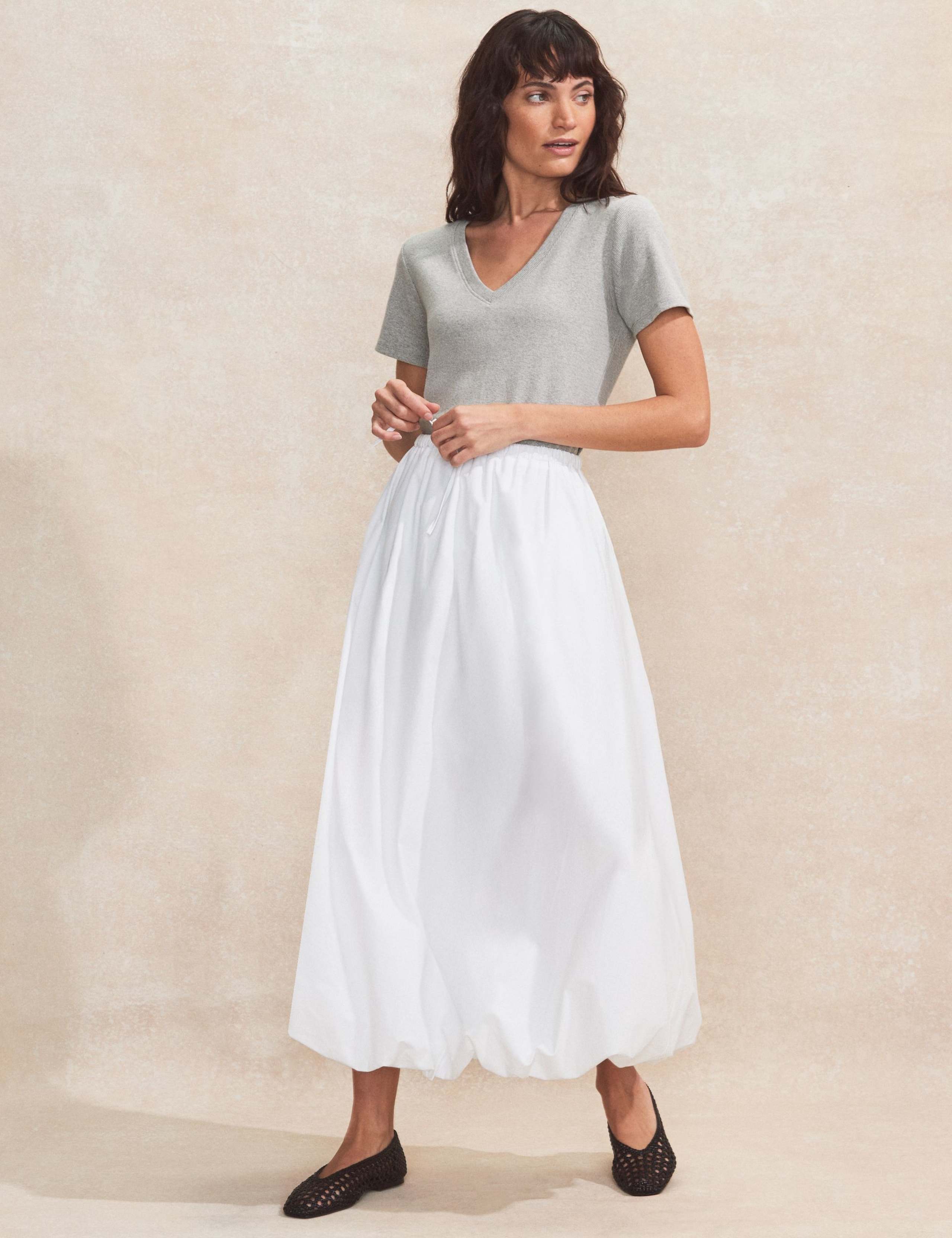 Pure Cotton Bubble Hem Midaxi A-Line Skirt