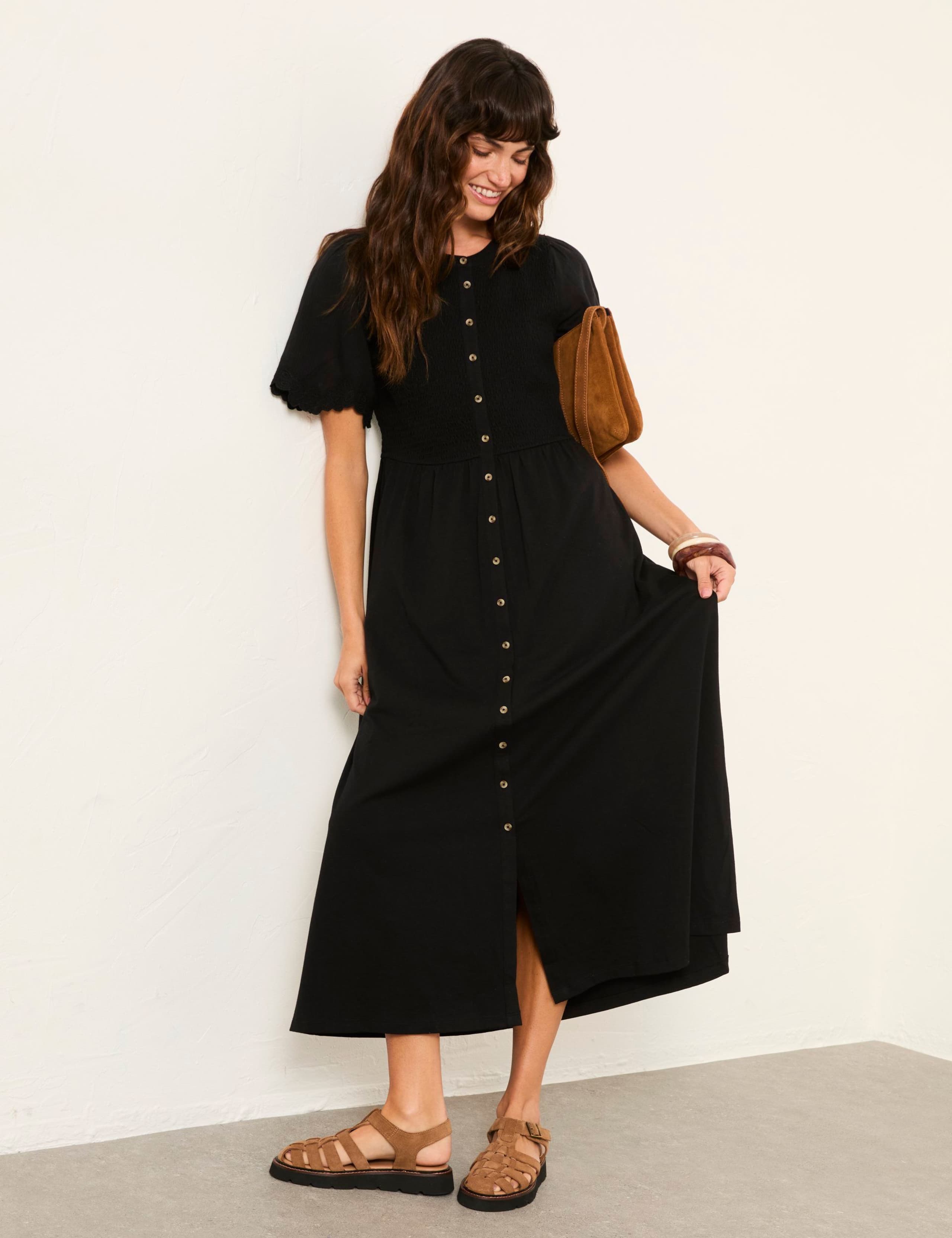 Cotton Rich Midi Waisted Dress