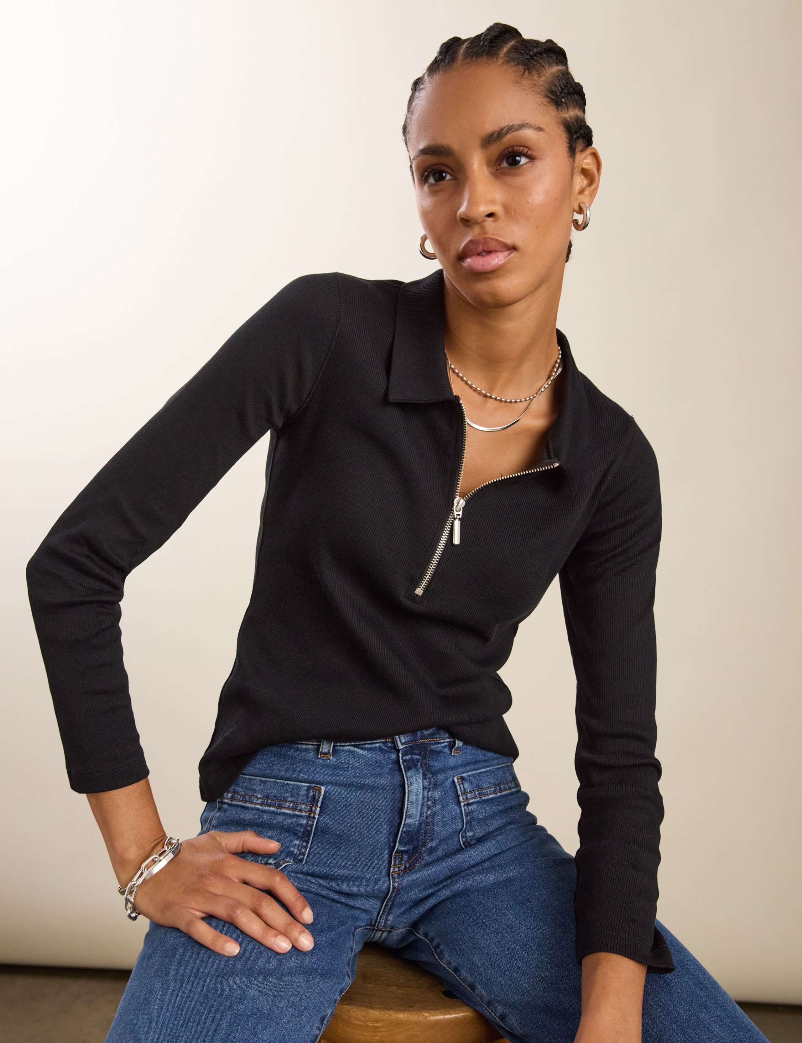 Pure Cotton Half Zip Top