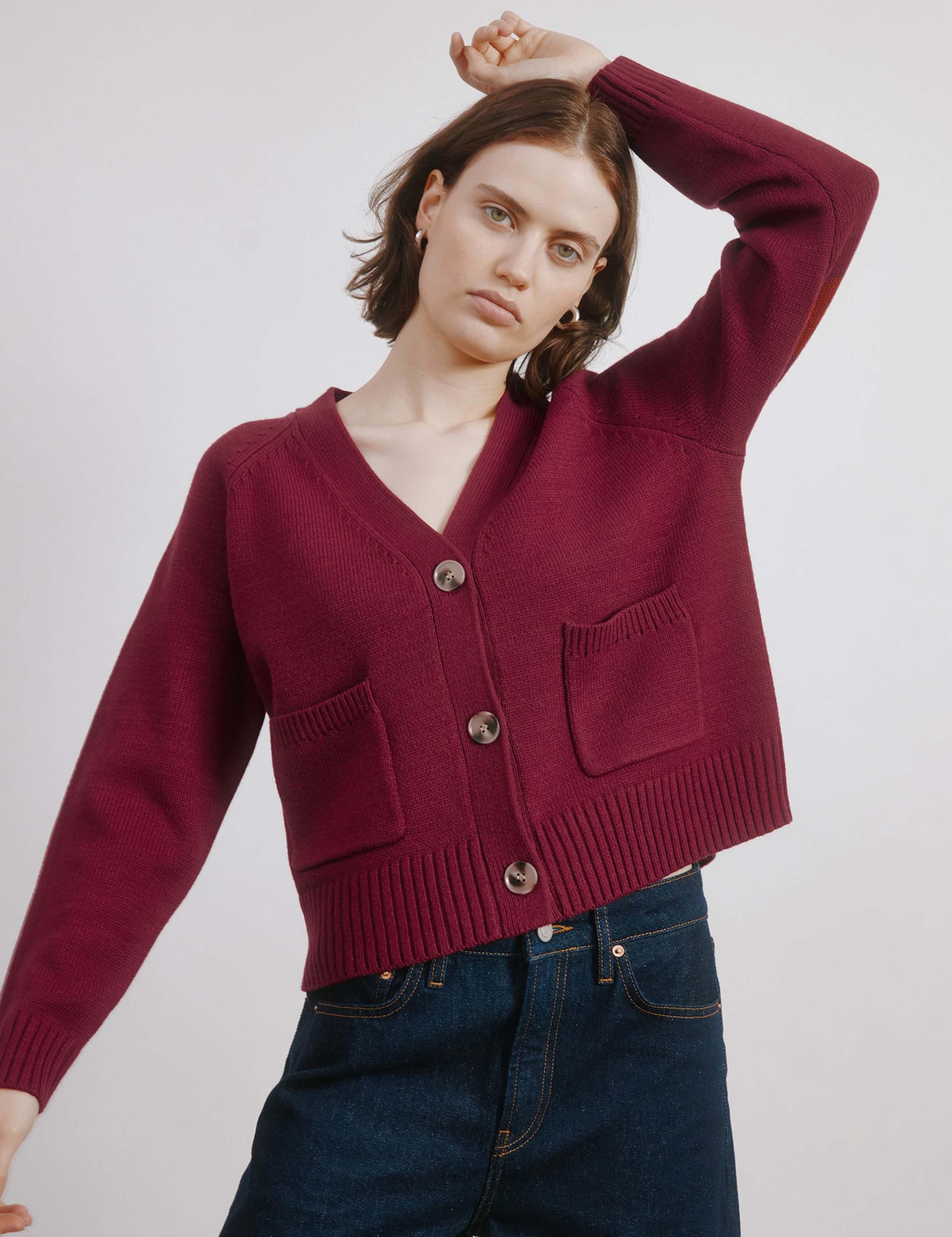 V-Neck Relaxed Cardigan with Wool