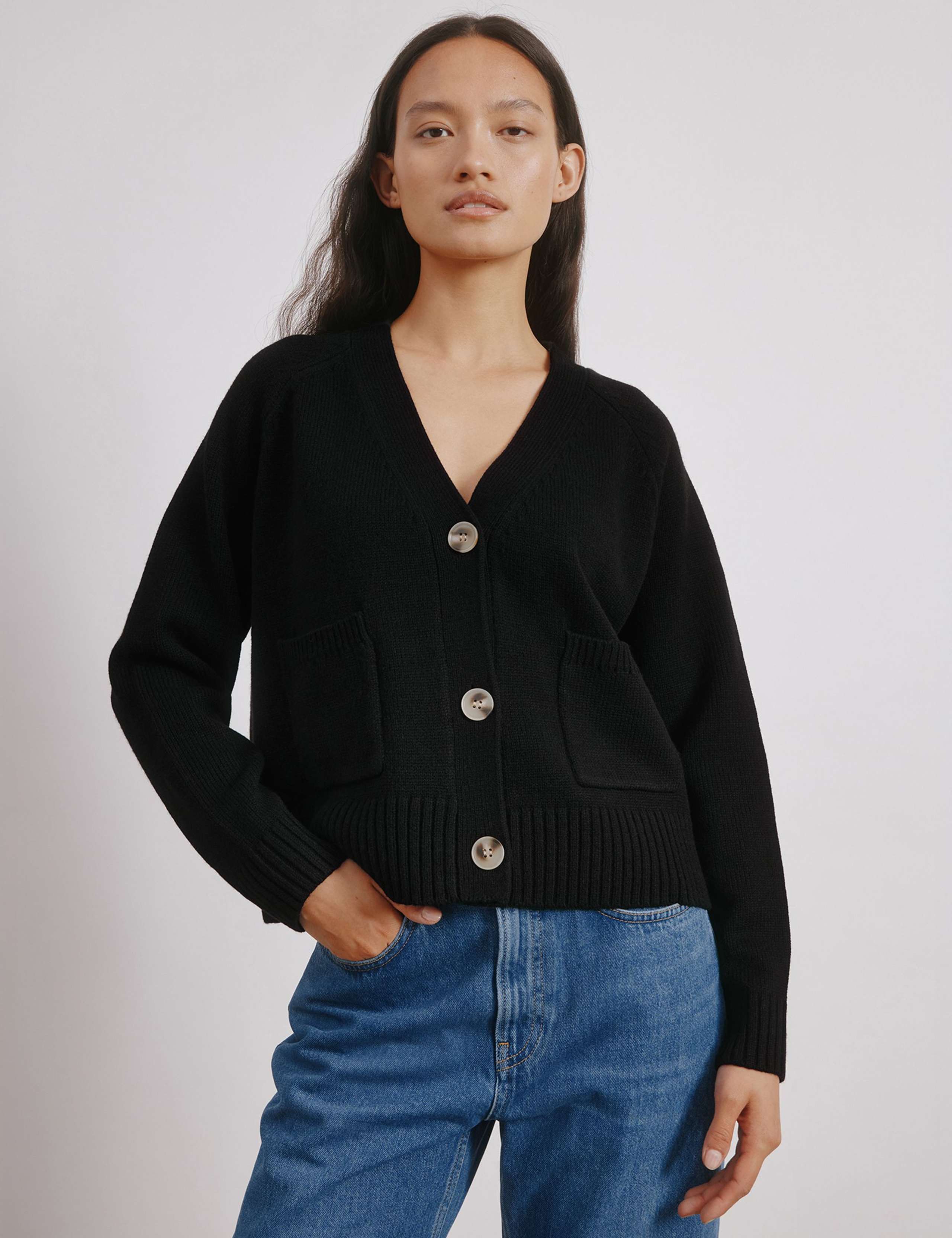 V-Neck Relaxed Cardigan with Wool