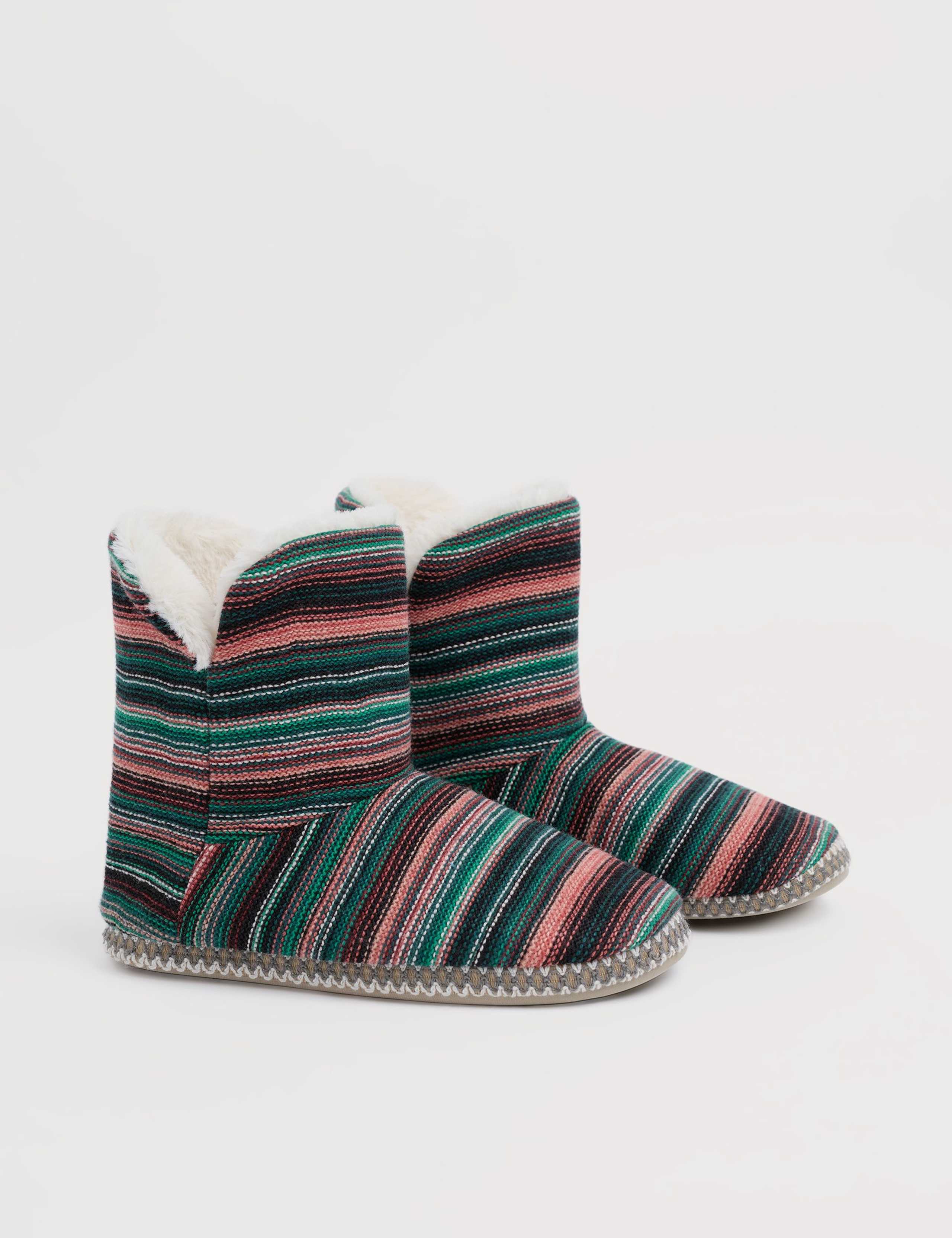 Striped Slipper Boots with Wool