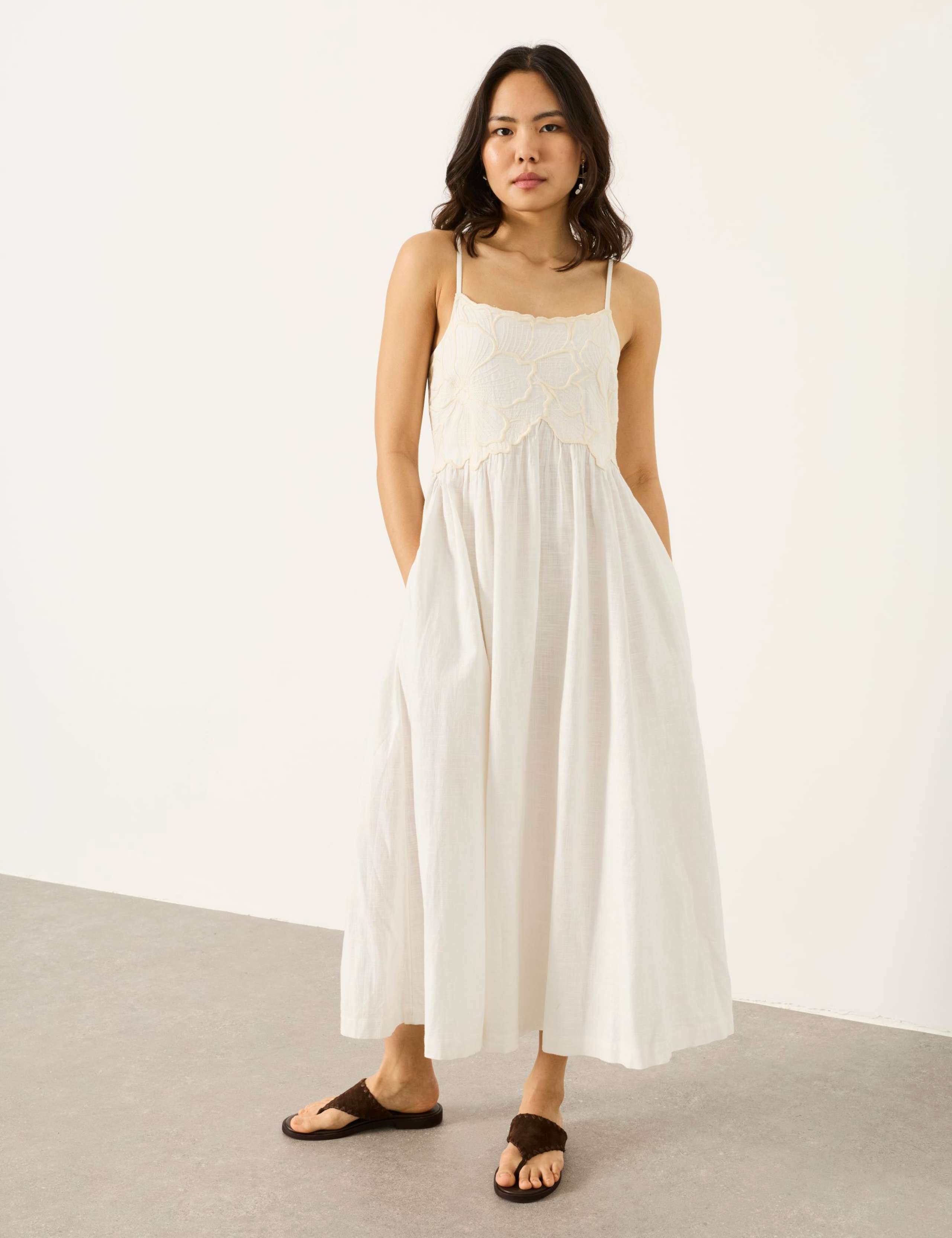 Hazel Cotton Blend Embroidered Midi Dress