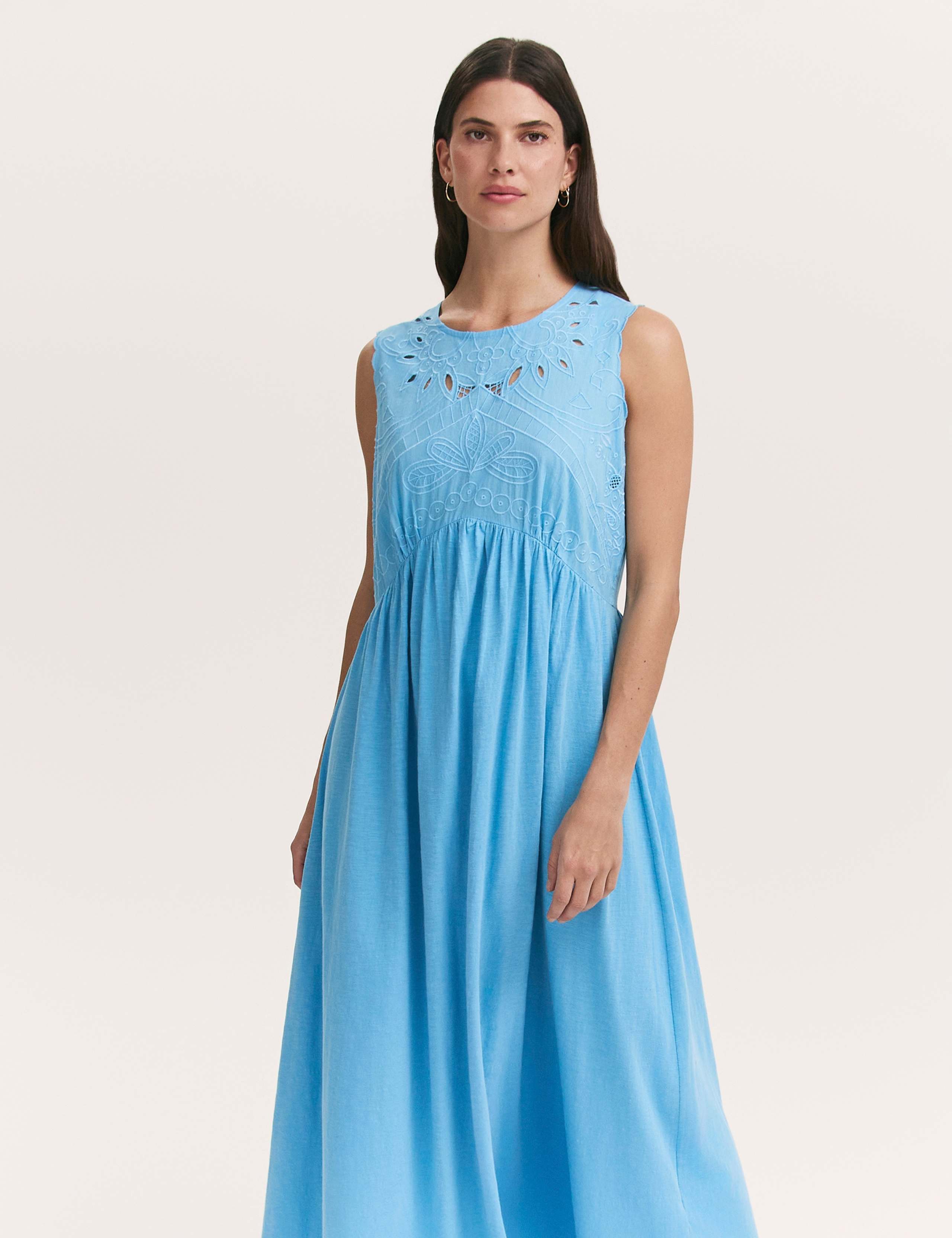 Pure Cotton Embroidered Midi Smock Dress