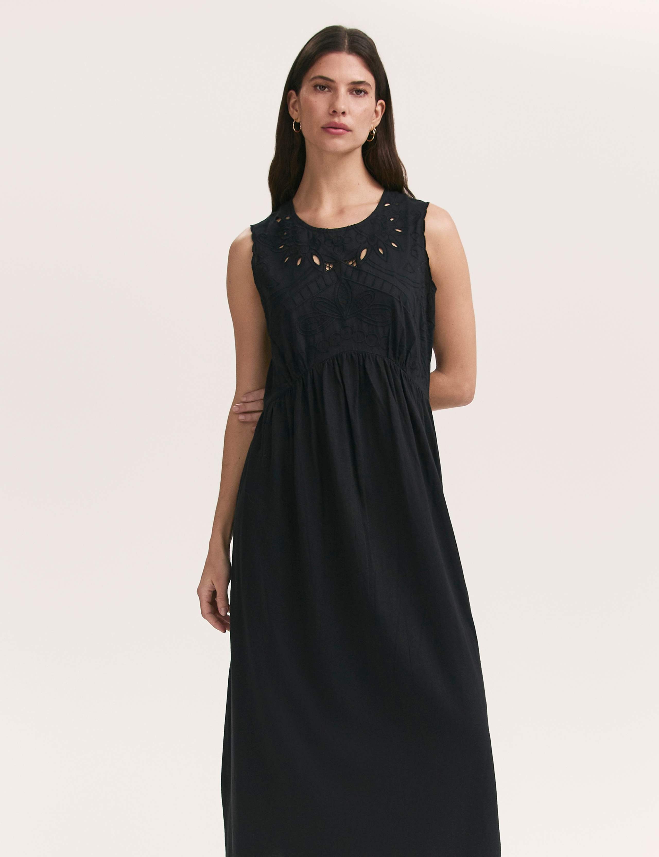 Pure Cotton Embroidered Midi Smock Dress