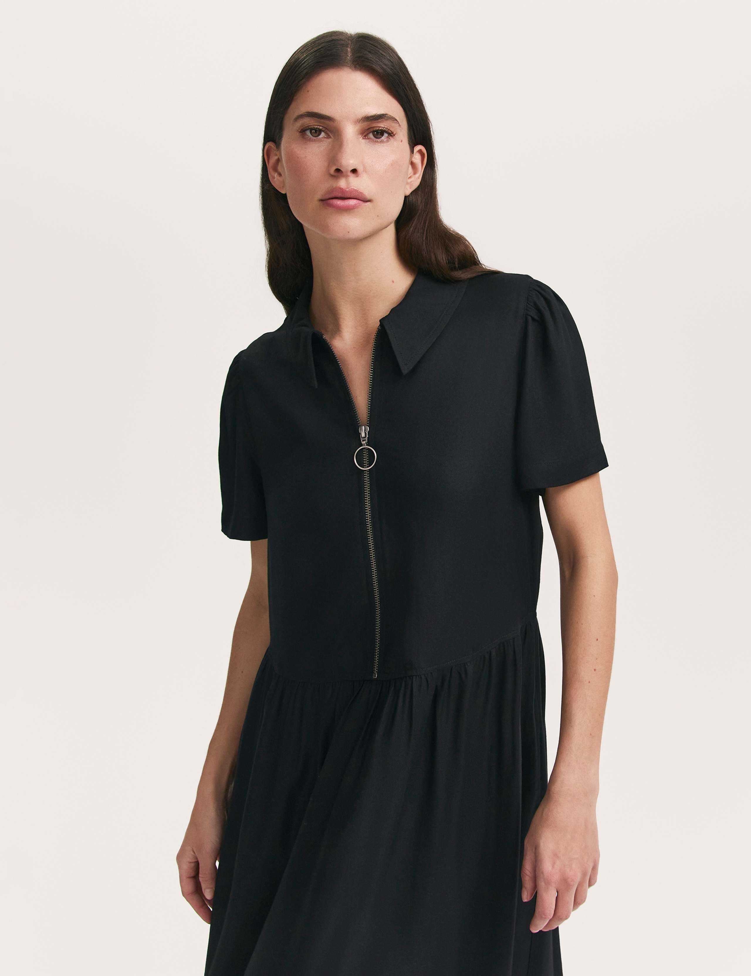 Zip Up Midi Shirt Dress
