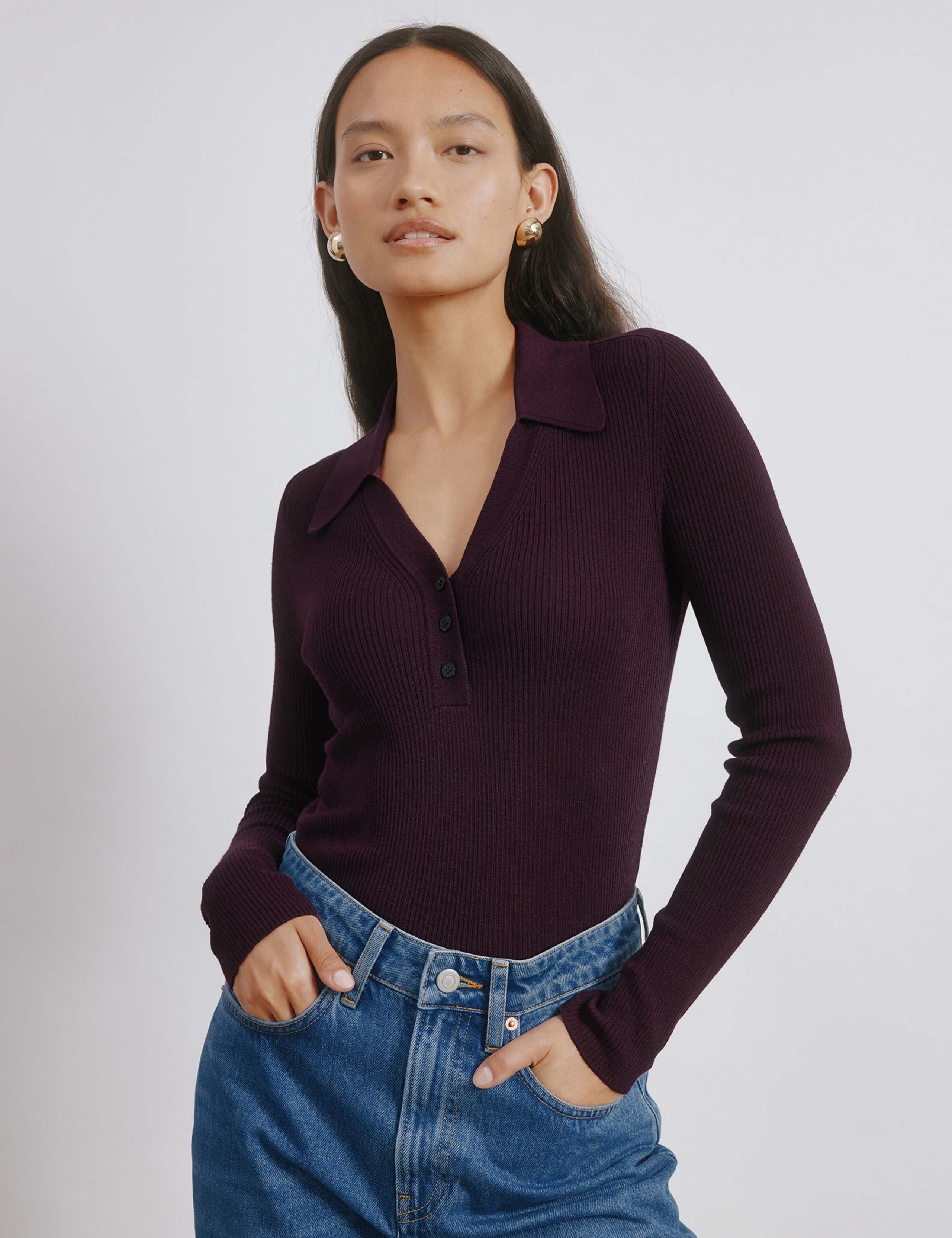 Textured Collared Knitted Top