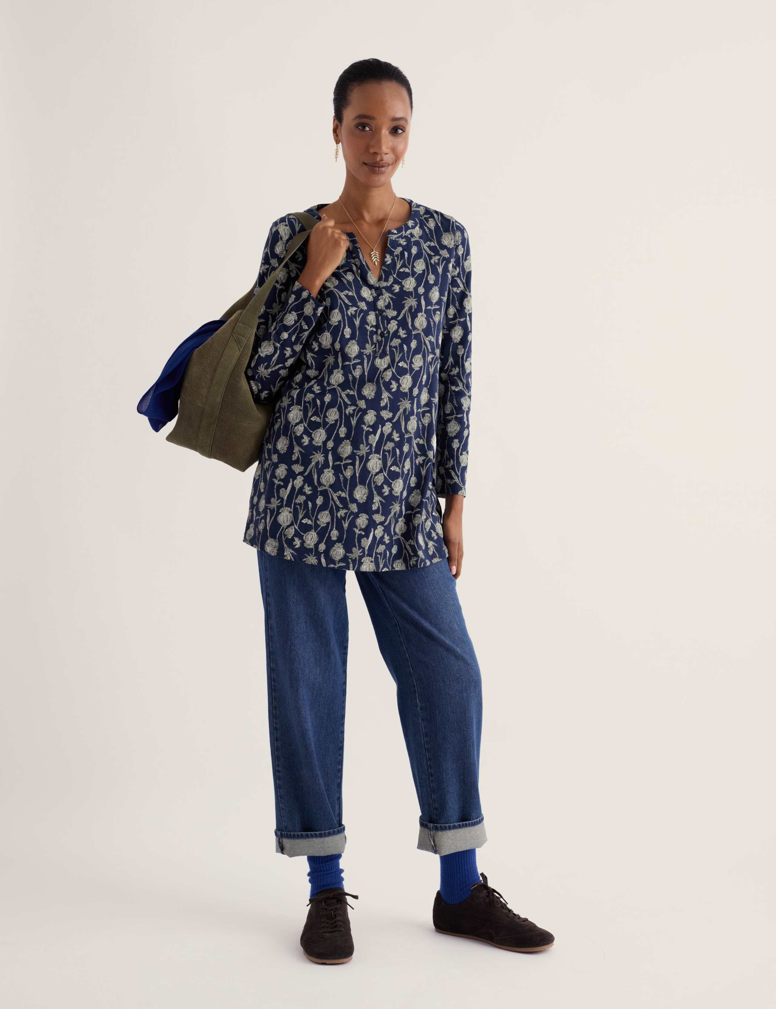 Pure Cotton Floral Notch Neck Tunic
