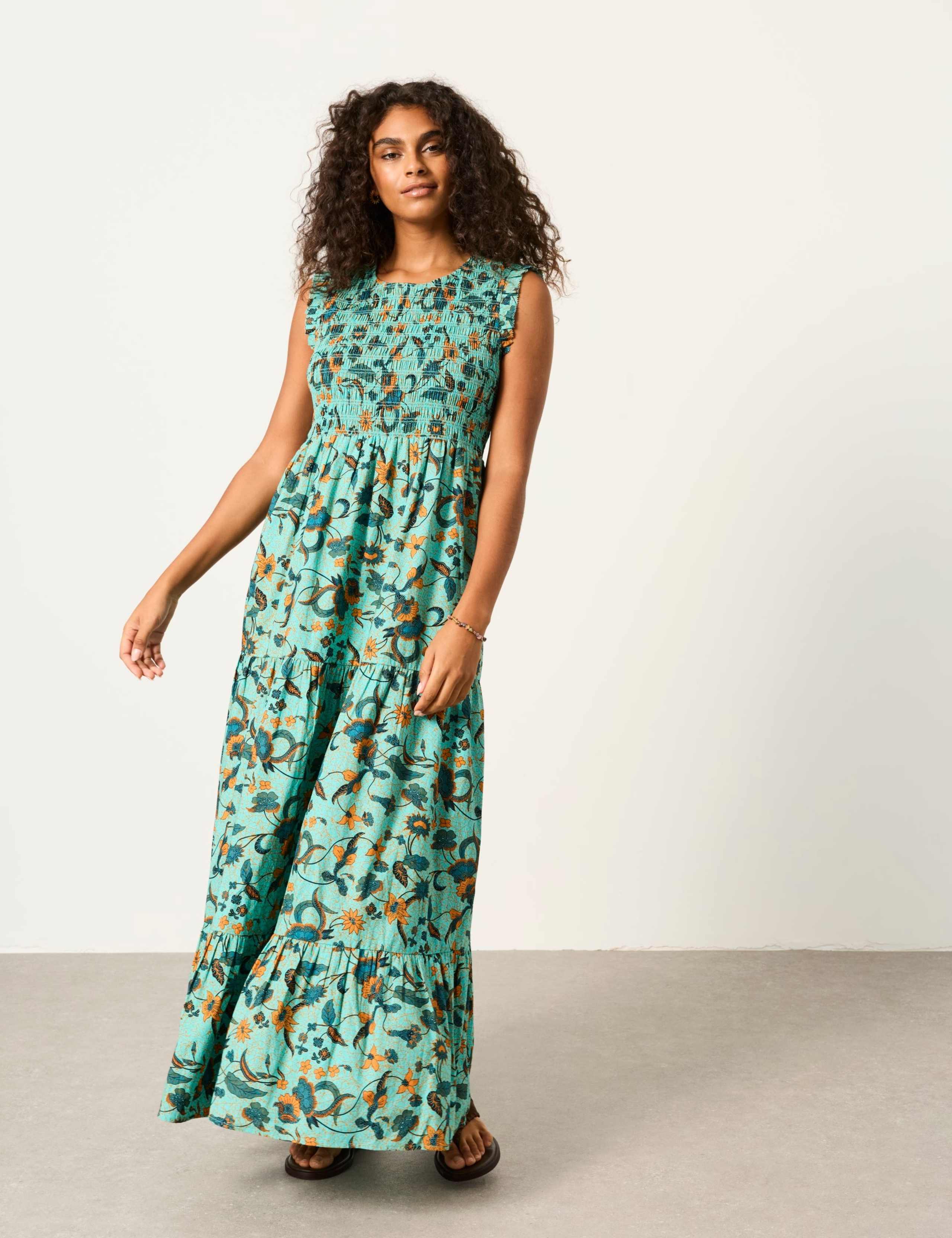 Pure Cotton Floral Maxi Tiered Dress