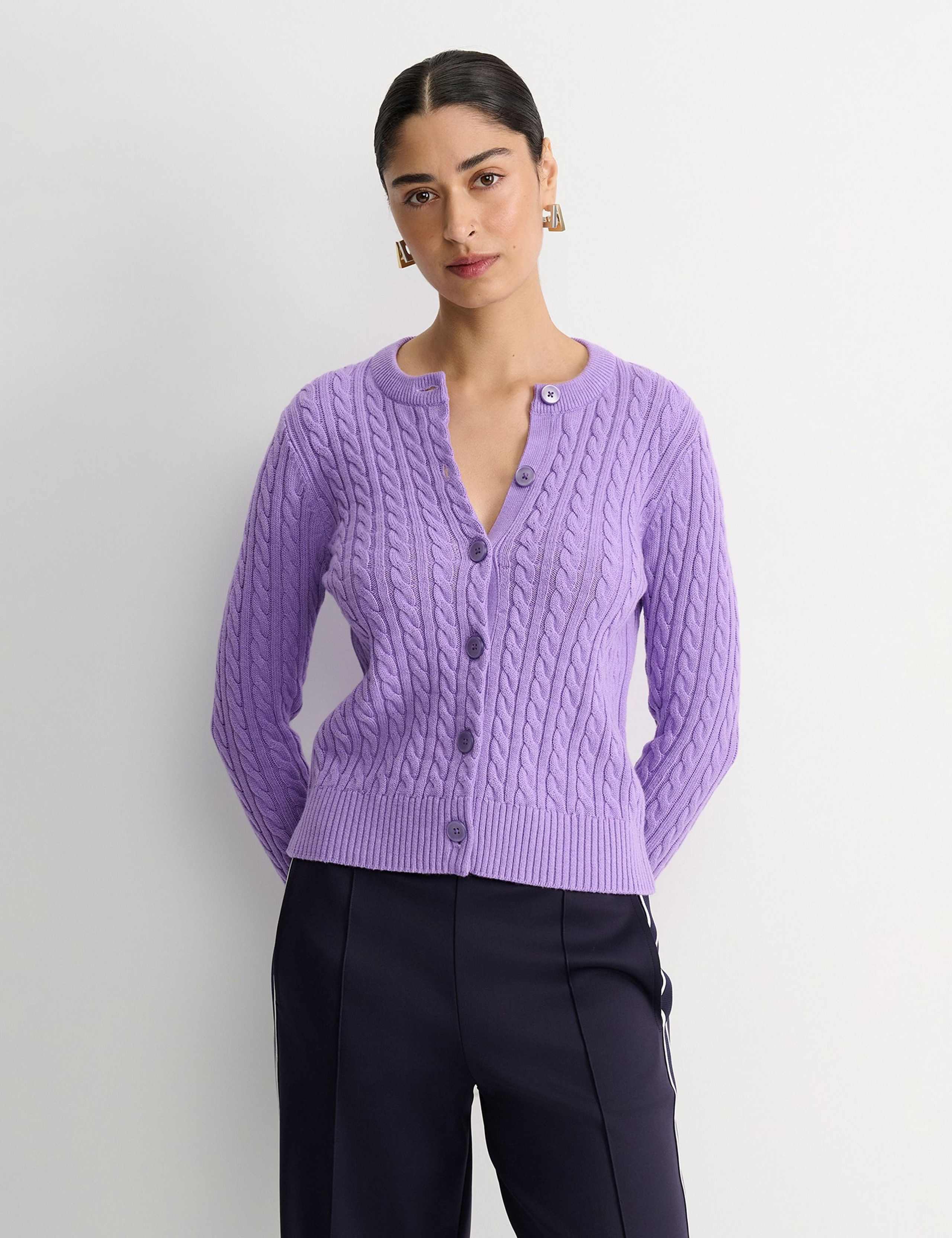 Merino Wool Blend Cable Knit Cardigan