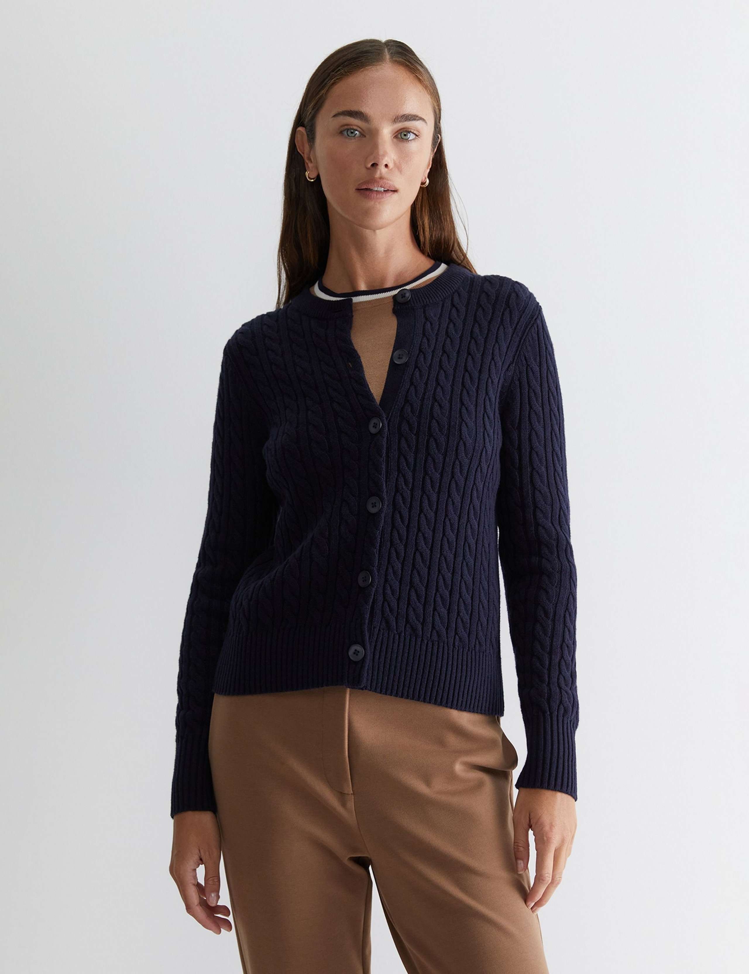 Merino Wool Blend Cable Knit Cardigan