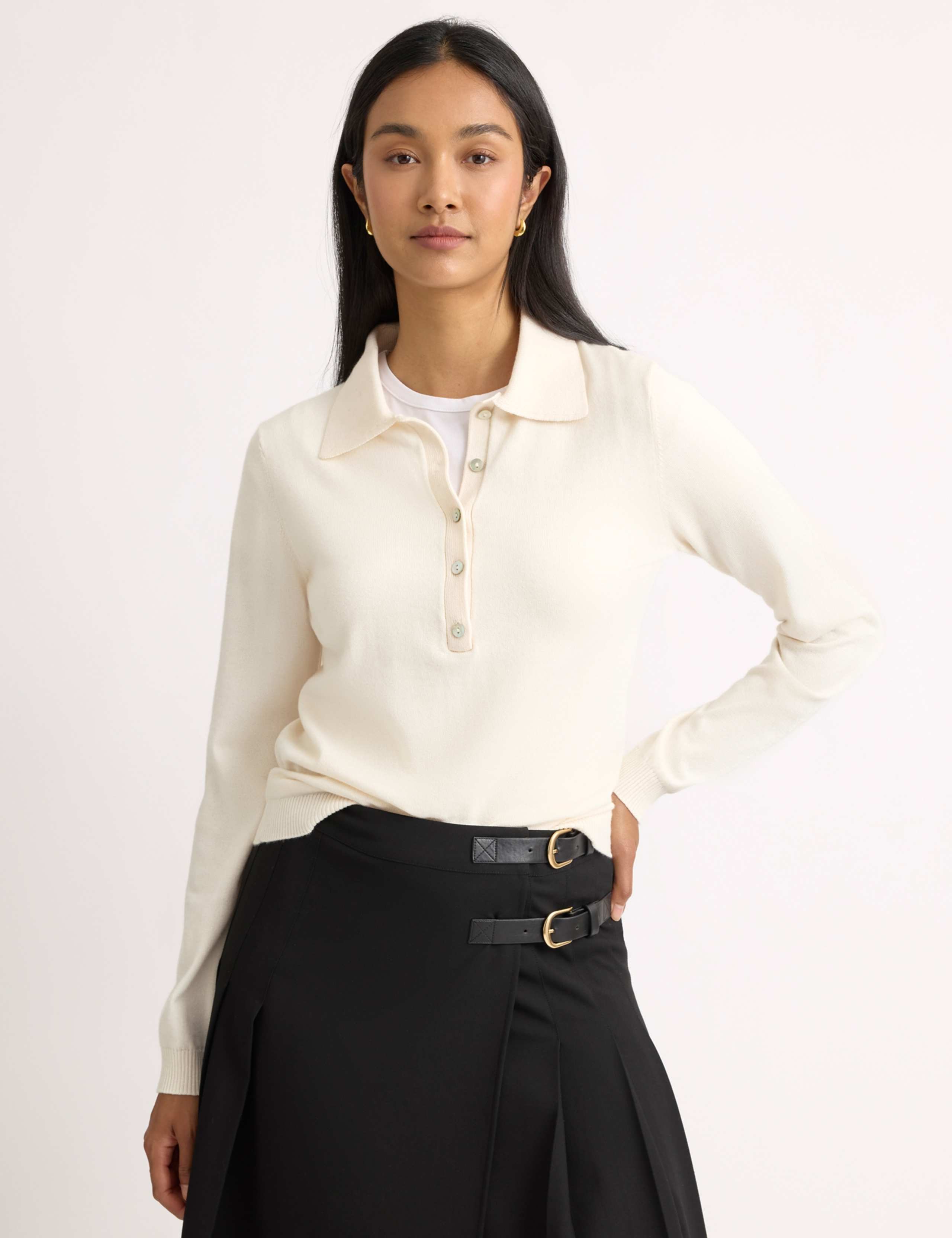 Cotton Blend Textured Top with Wool