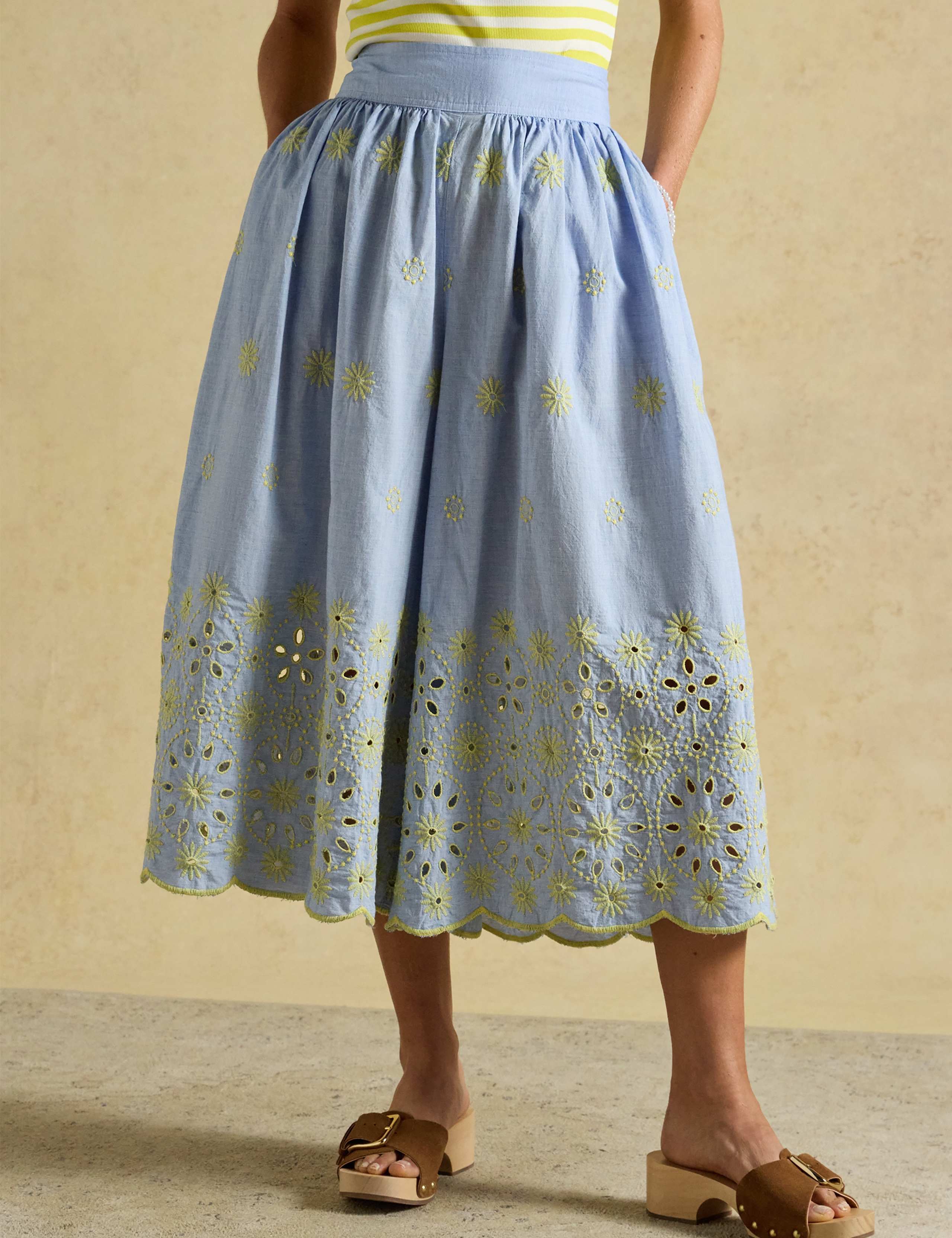 Pure Cotton Broderie Wide Leg Trousers