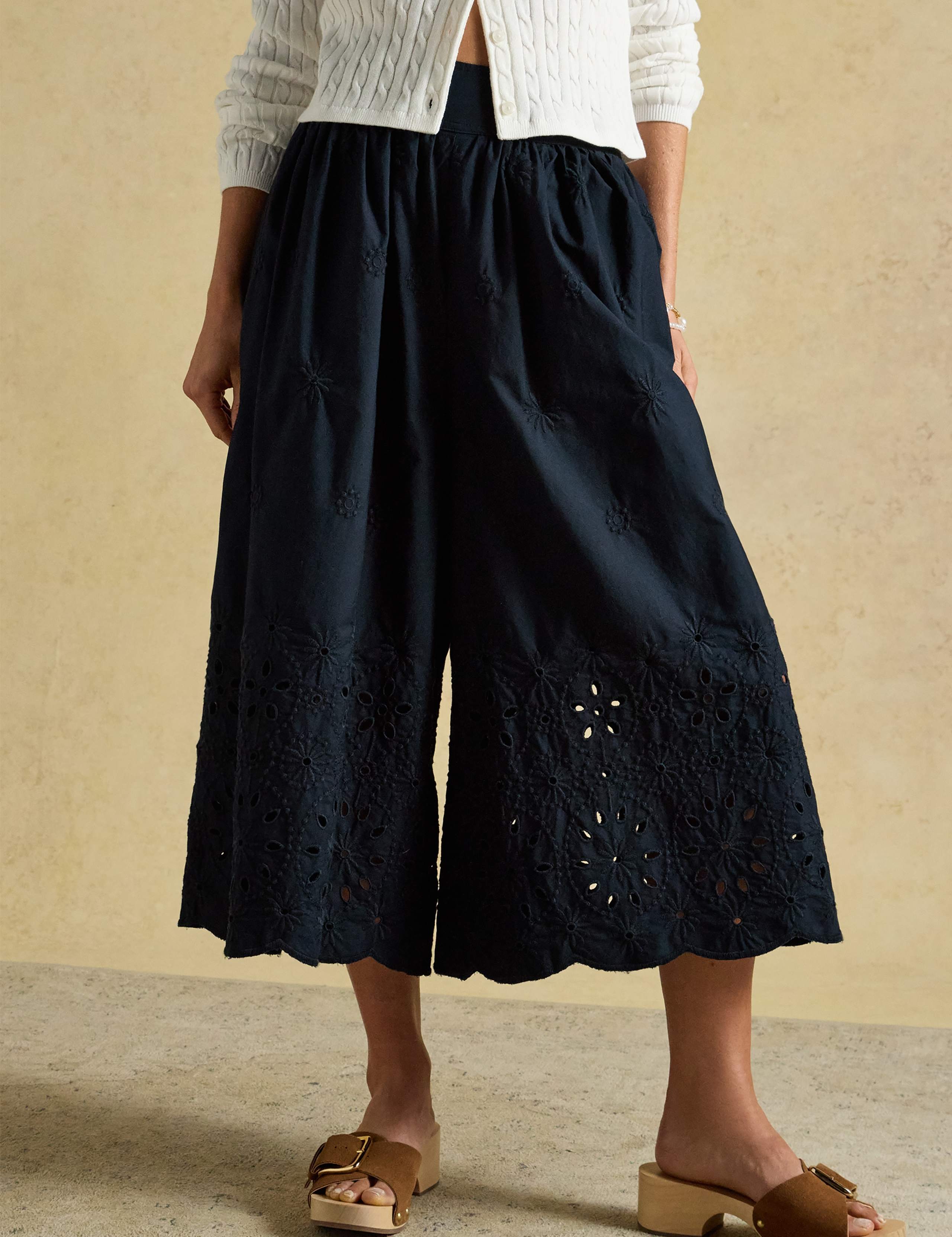 Pure Cotton Broderie Wide Leg Trousers